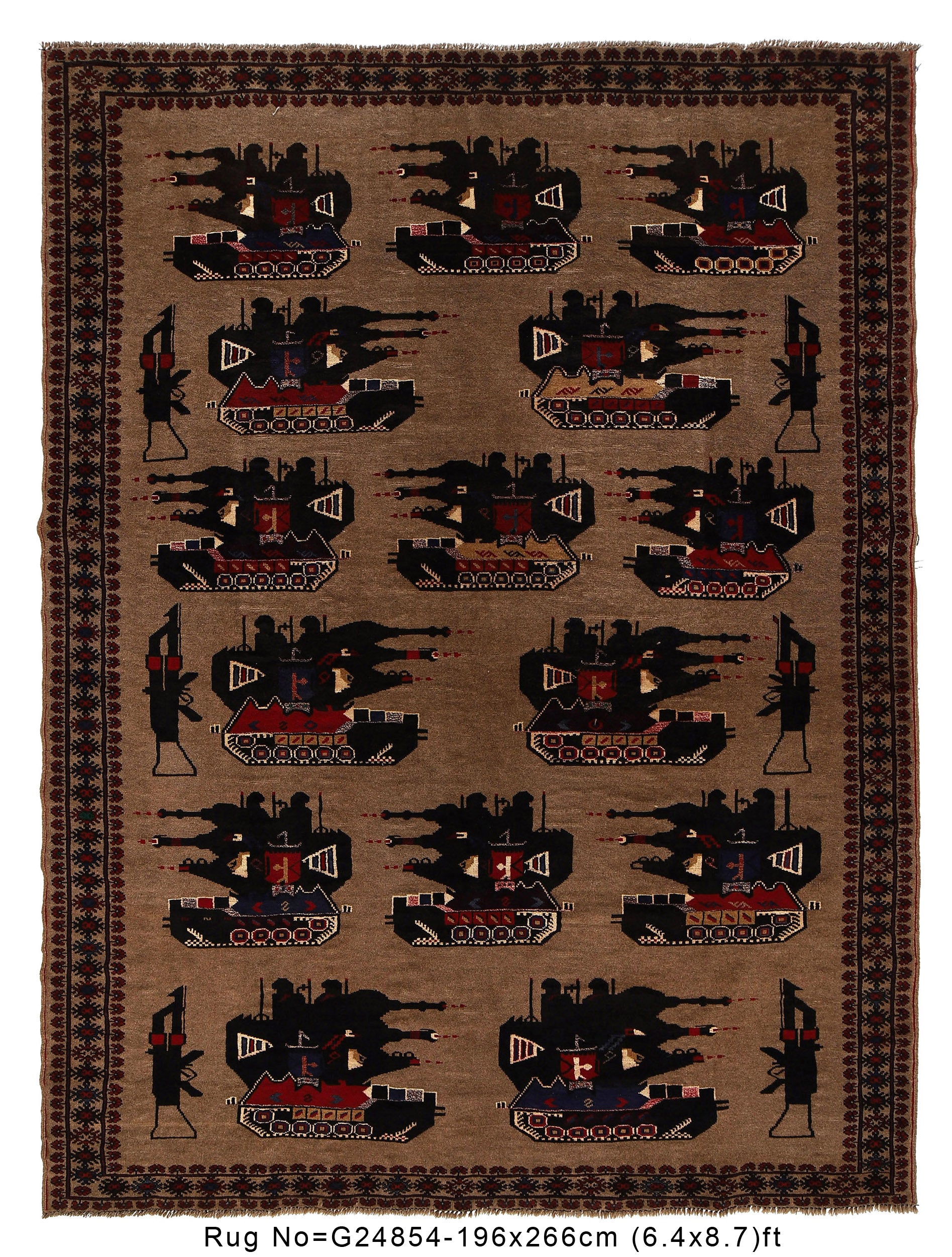 Handwoven Afghan War Scene Rug 8.7x6.4 ft