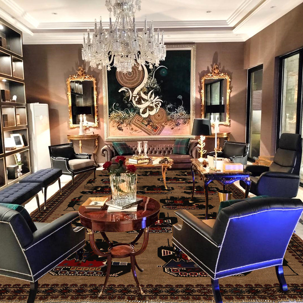 Handwoven Afghan War Scene Rug 8.7x6.4 ft