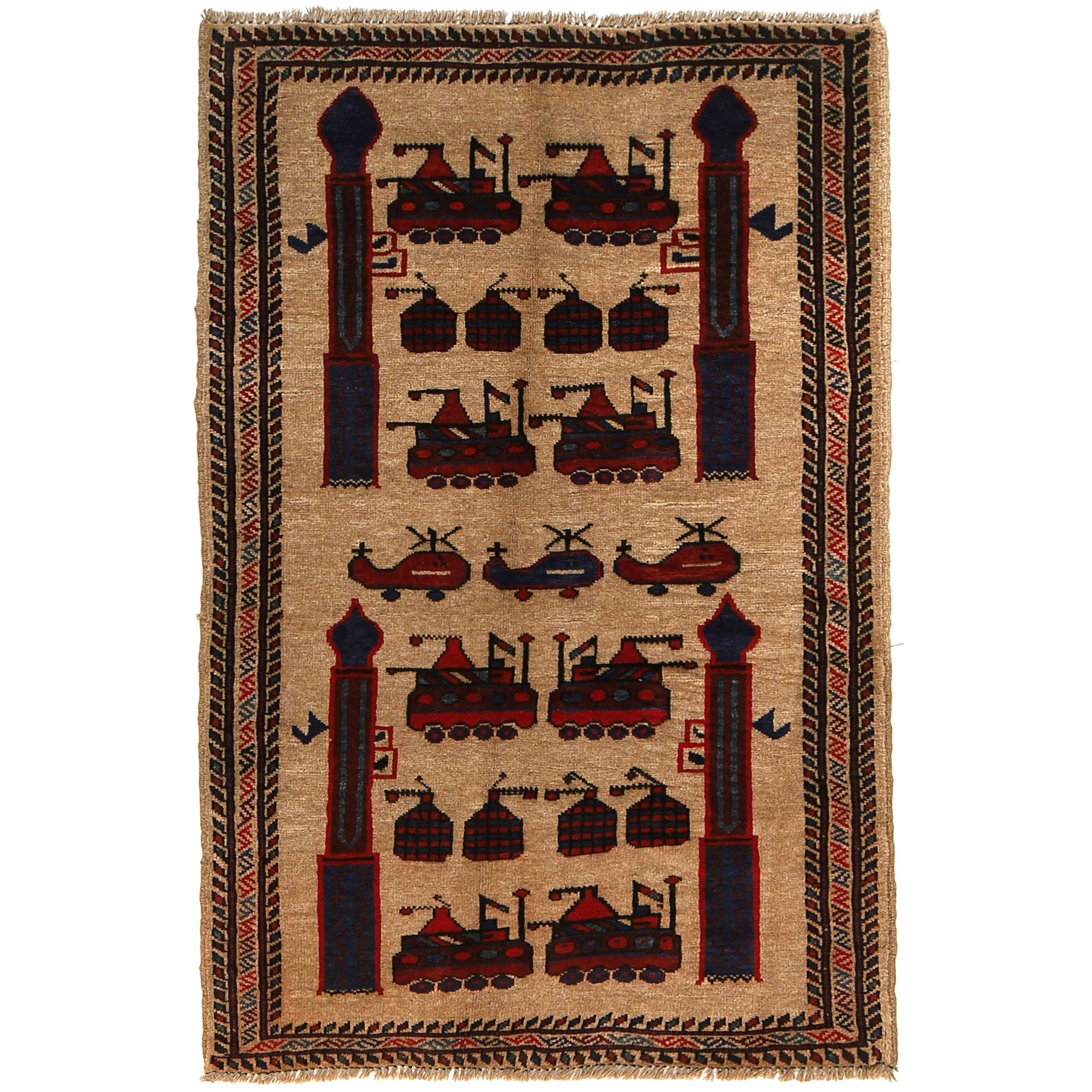 Cultural Storytelling Weapons Carpet 4.5x2.9 ft