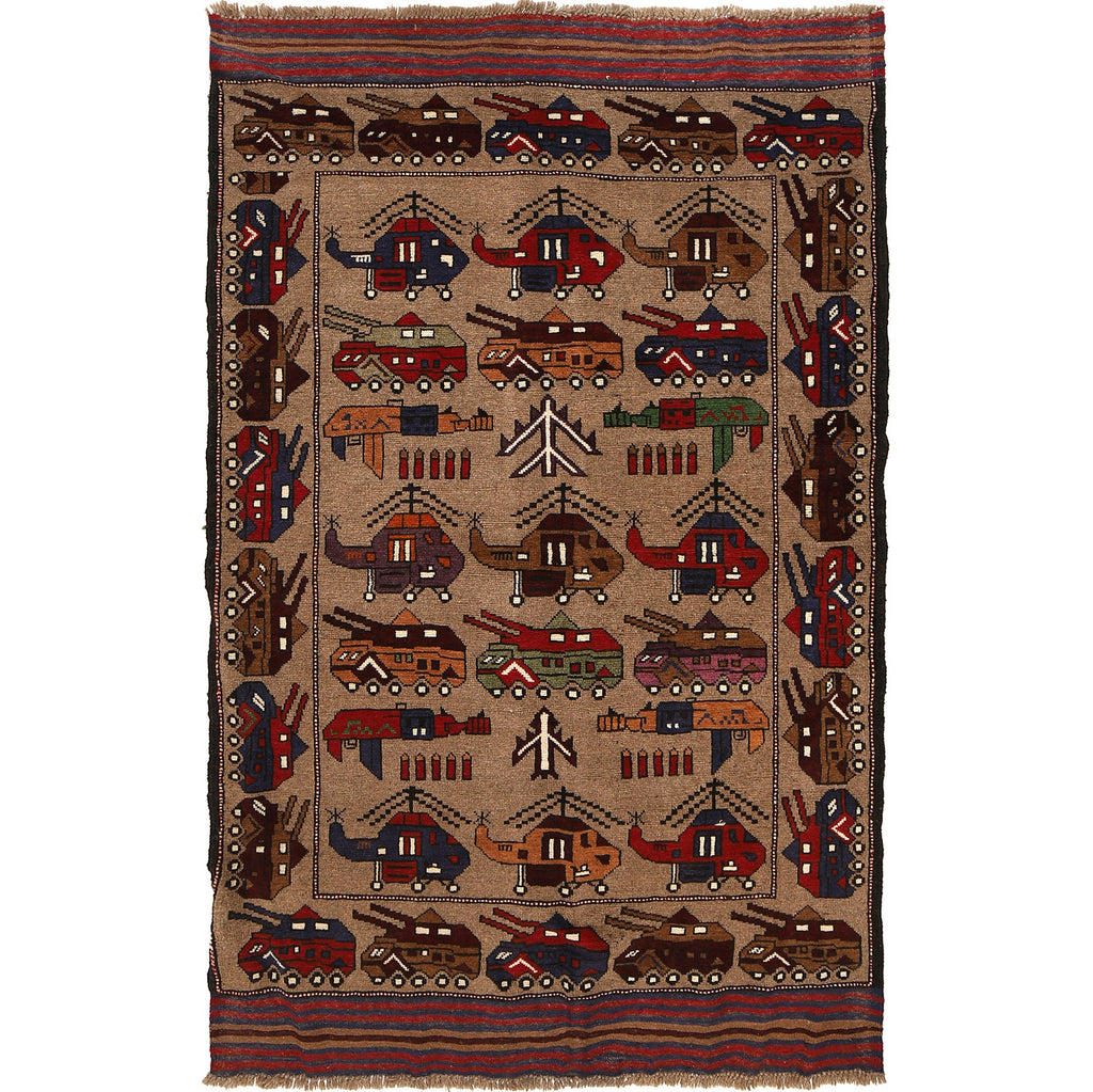 Handcrafted Tribal War Weapons Carpet 6.3x3.9 ft