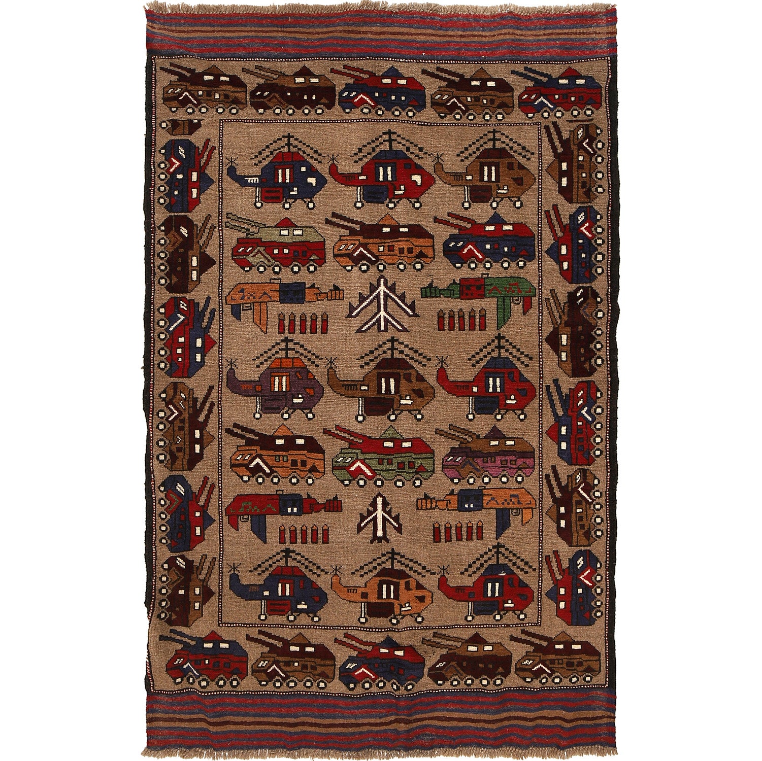 Handcrafted Tribal War Weapons Carpet 6.3x3.9 ft