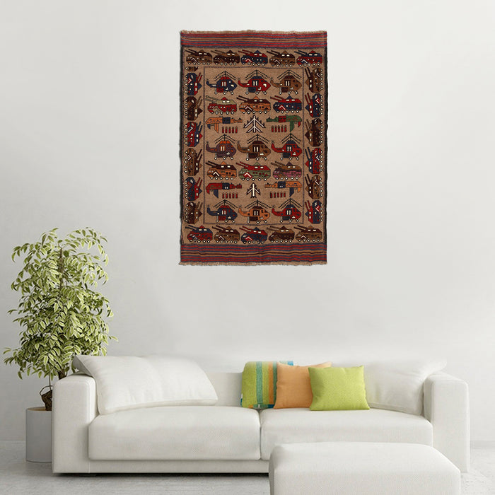 Handcrafted Tribal War Weapons Carpet 6.3x3.9 ft