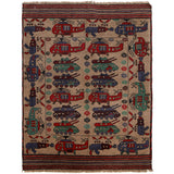 Afghan War Helicopter Tanks Motif Rug 5.5x4.2 ft