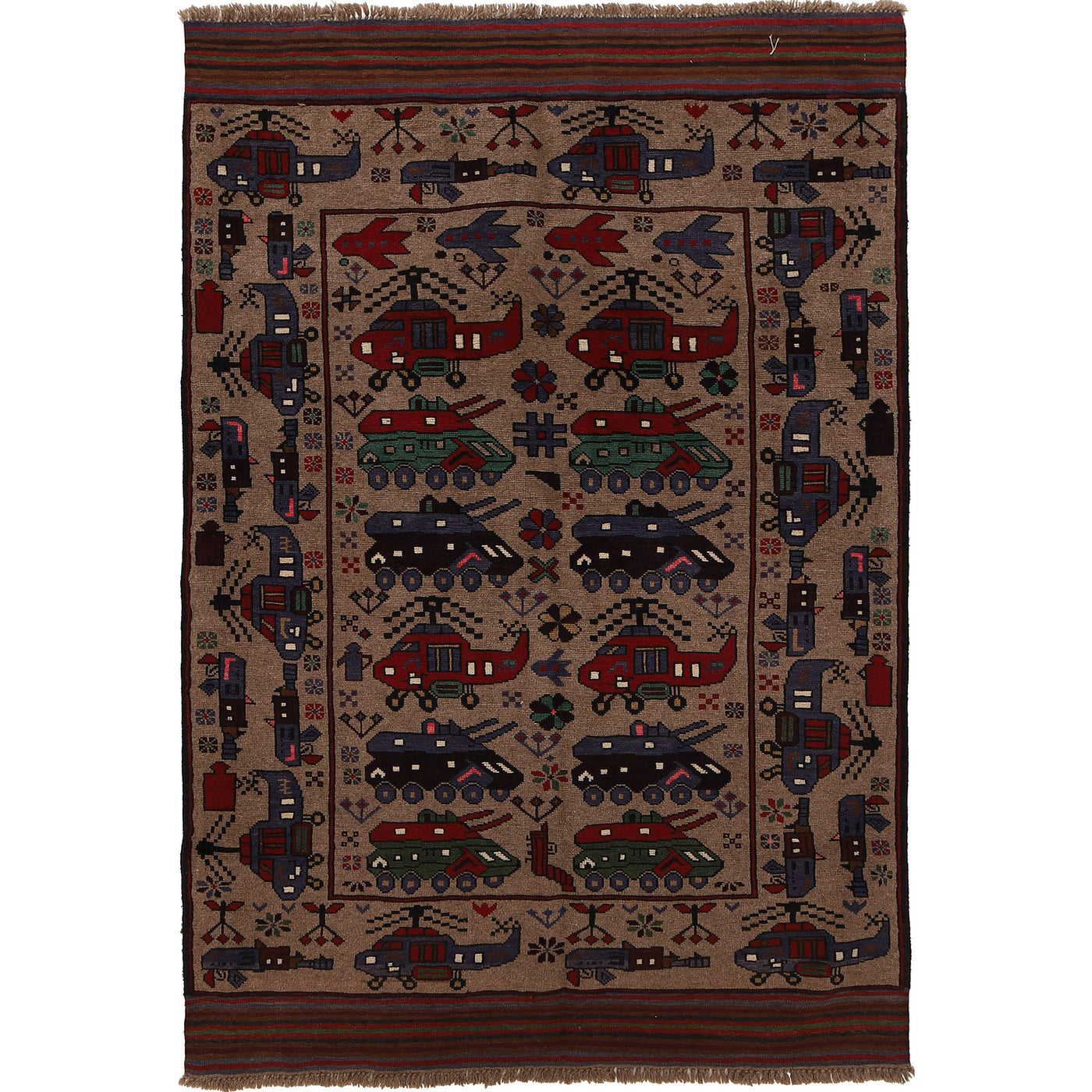 Afghan War Helicopter Story Rug 6.1x4.3 ft
