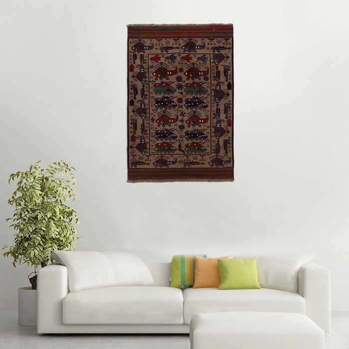 Afghan War Helicopter Story Rug 6.1x4.3 ft