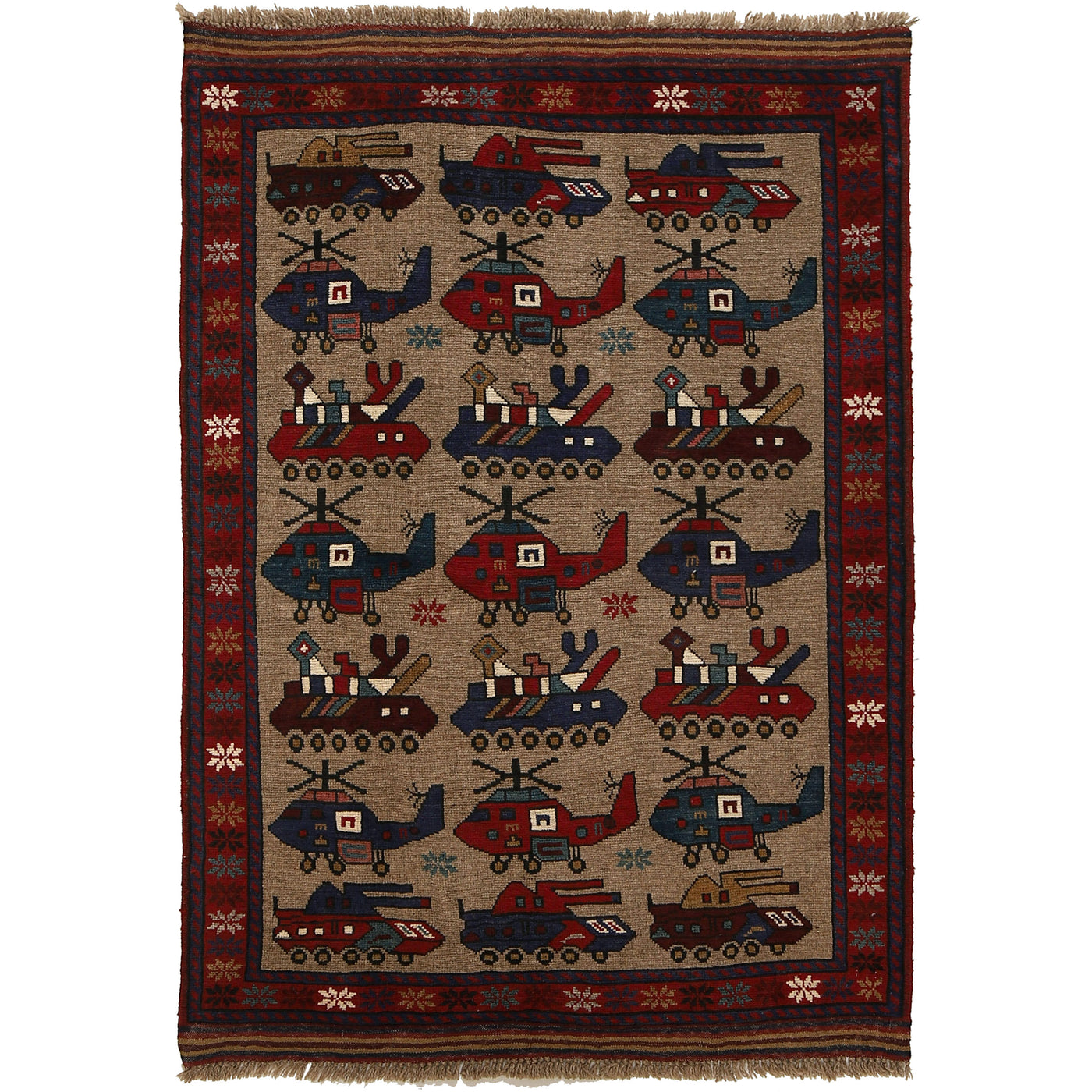 Afghan War Helicopter Story Rug 4.7x3.2 ft
