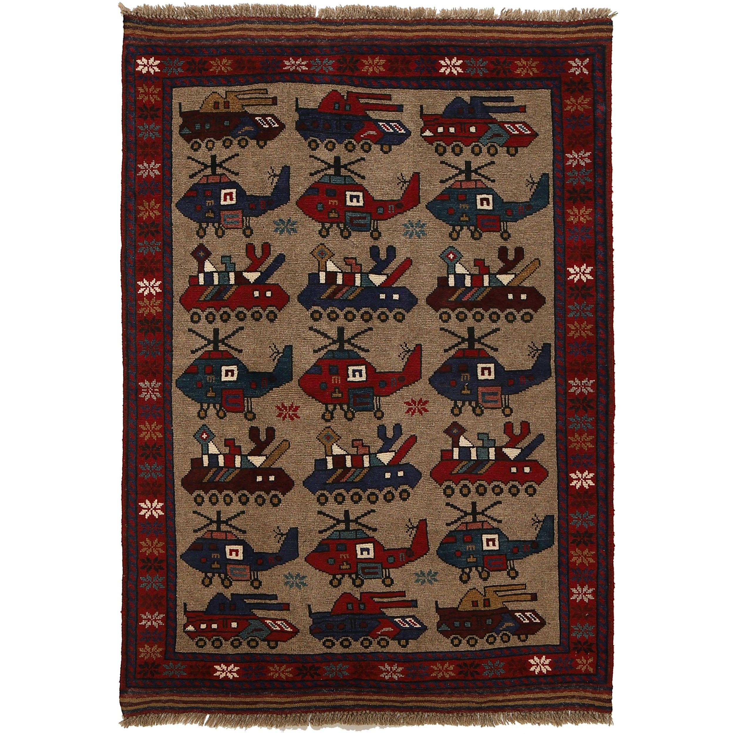 Afghan War Helicopter Story Rug 4.7x3.2 ft