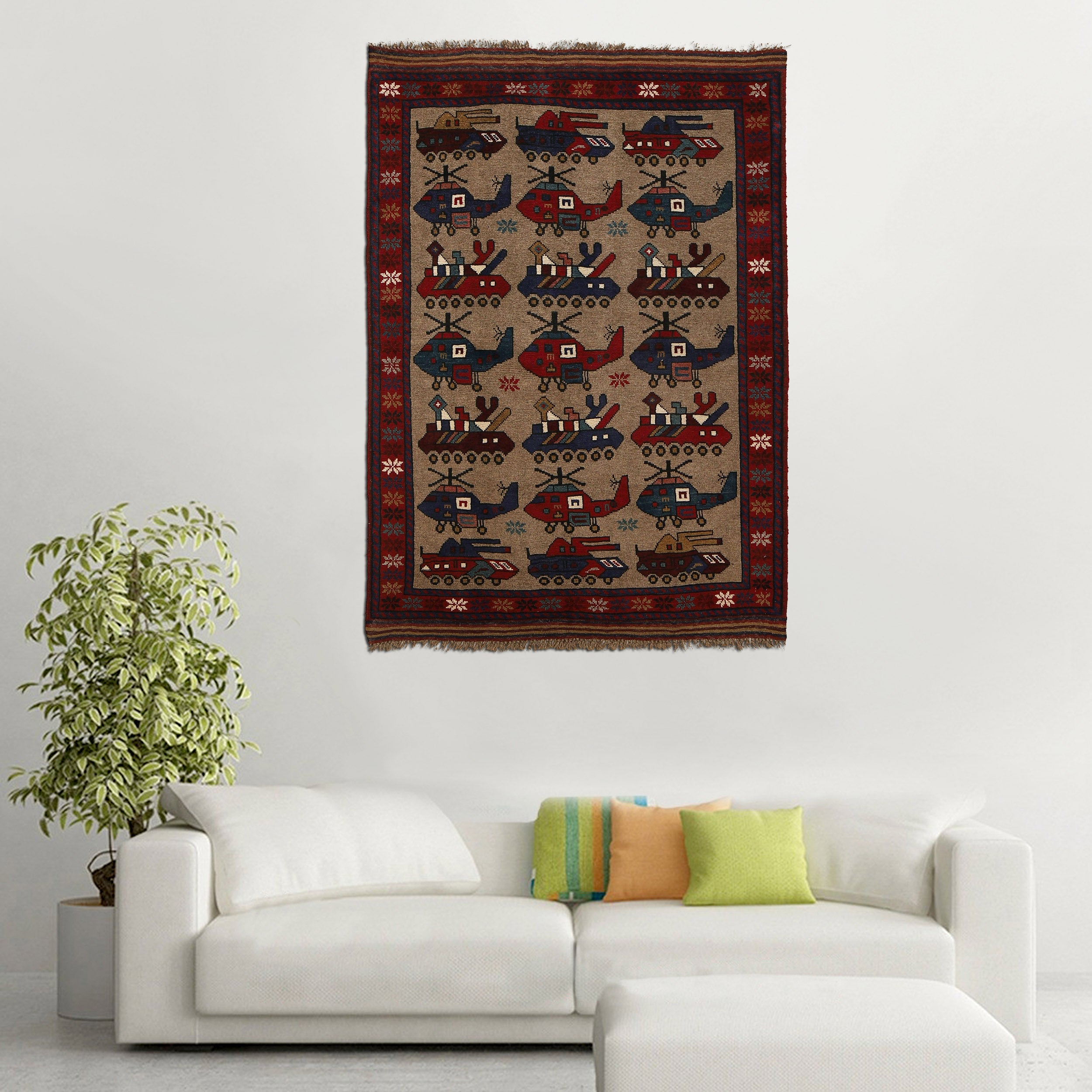 Afghan War Helicopter Story Rug 4.7x3.2 ft