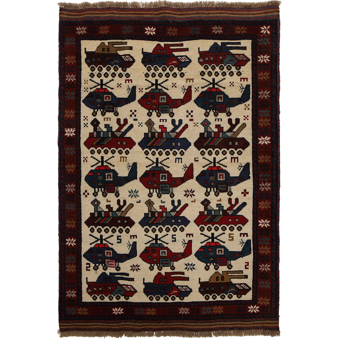 Authentic Battle Helicopter Scene Carpet 5x3.2 ft