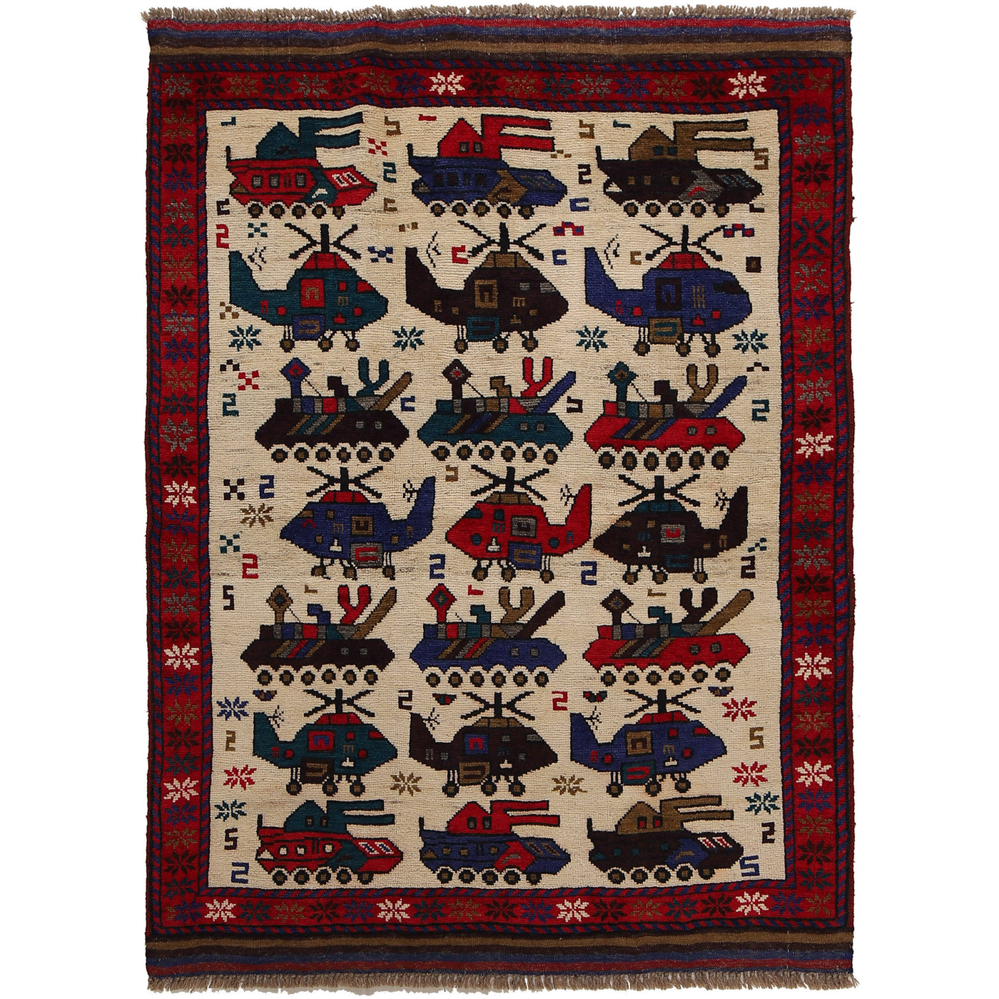 Artisan Crafted War Helicopters Rug 4.8x3.6 ft