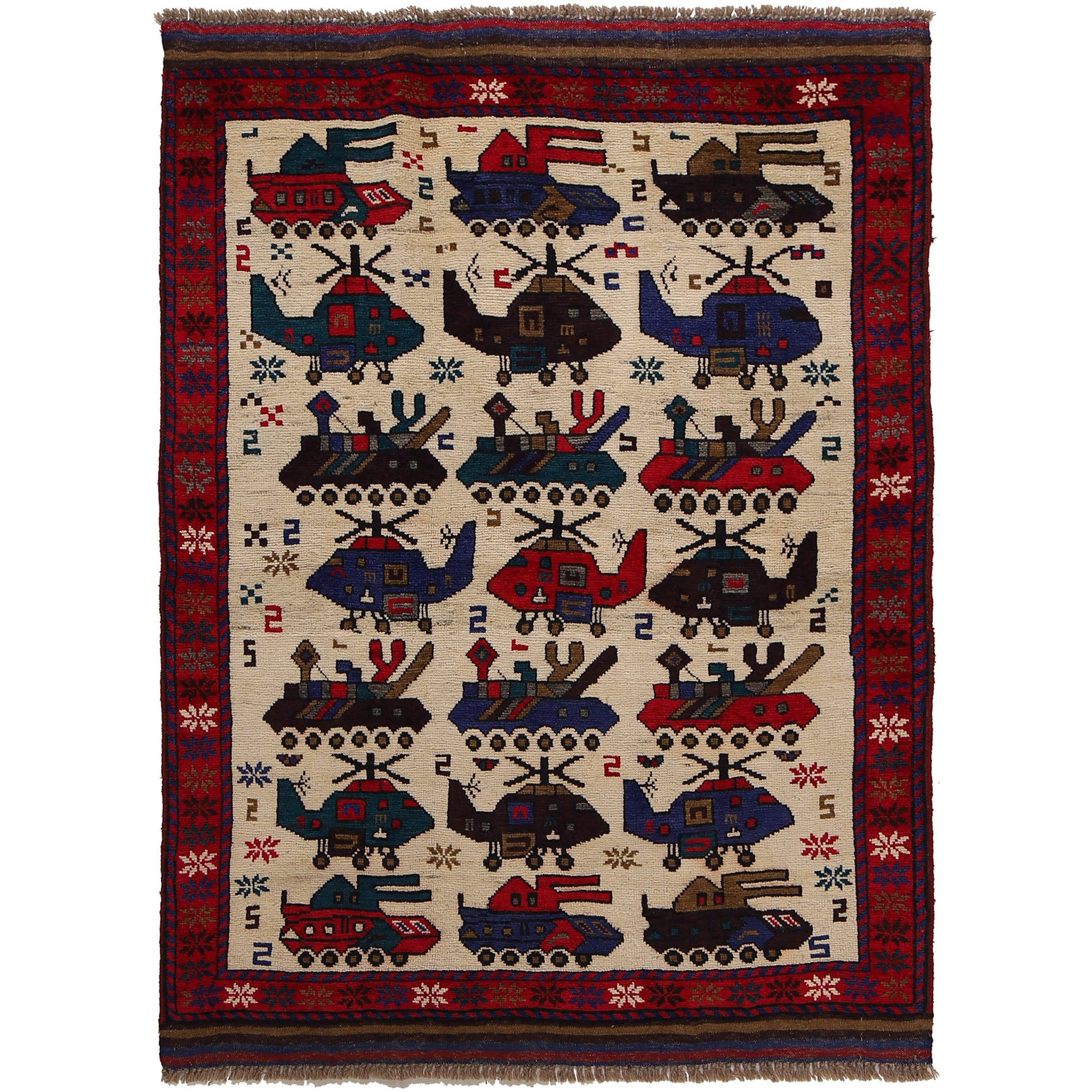 Artisan Crafted War Helicopters Rug 4.8x3.6 ft
