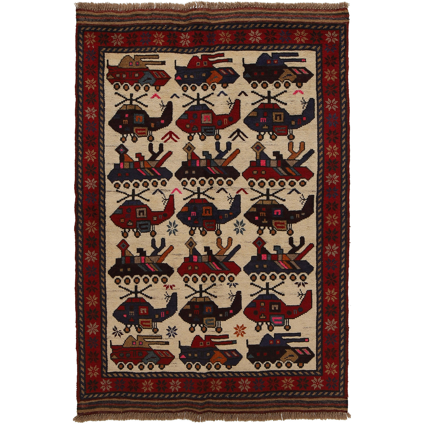 Collector’s Afghan War Helicopter Carpet 4.8x3.2 ft