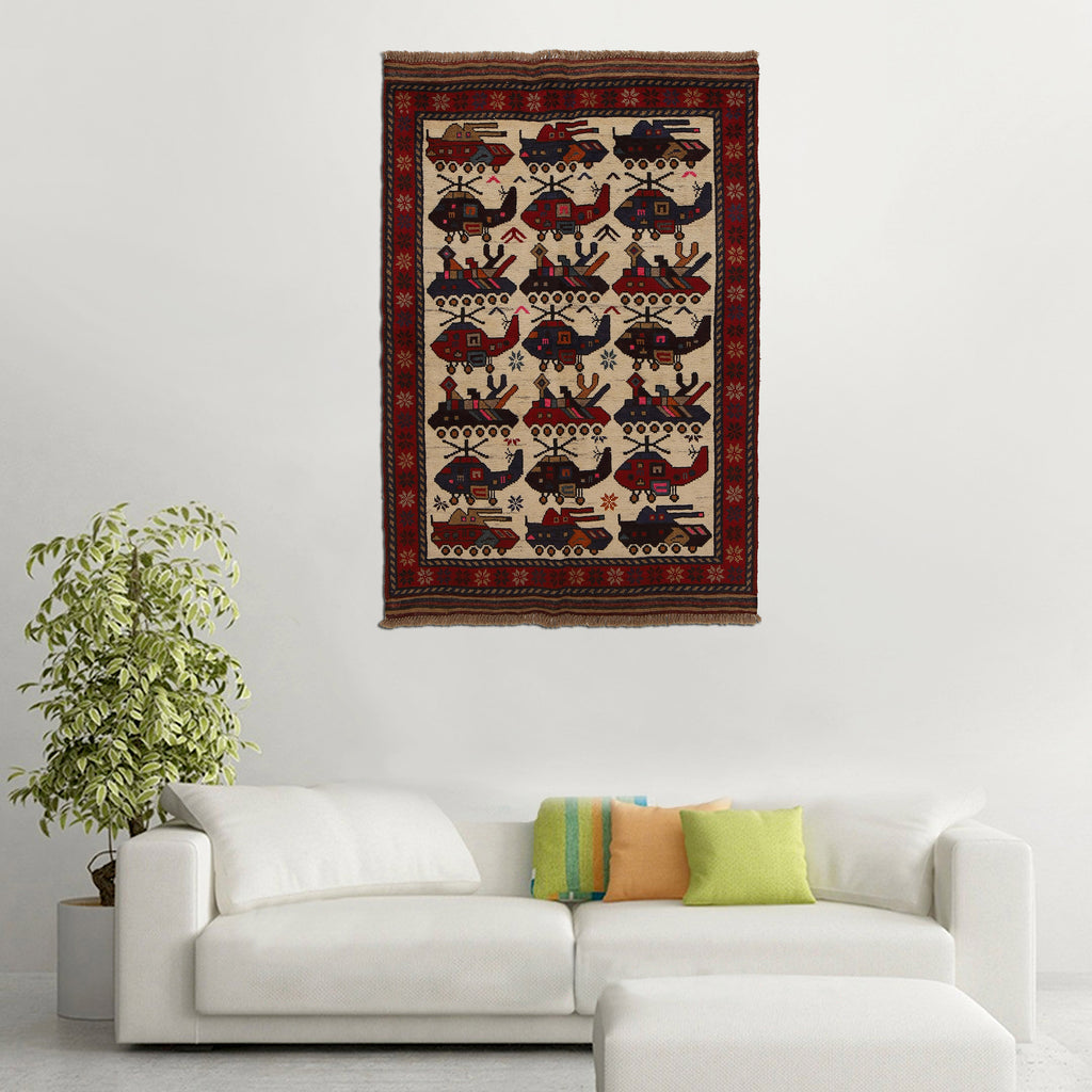 Collector’s Afghan War Helicopter Carpet 4.8x3.2 ft