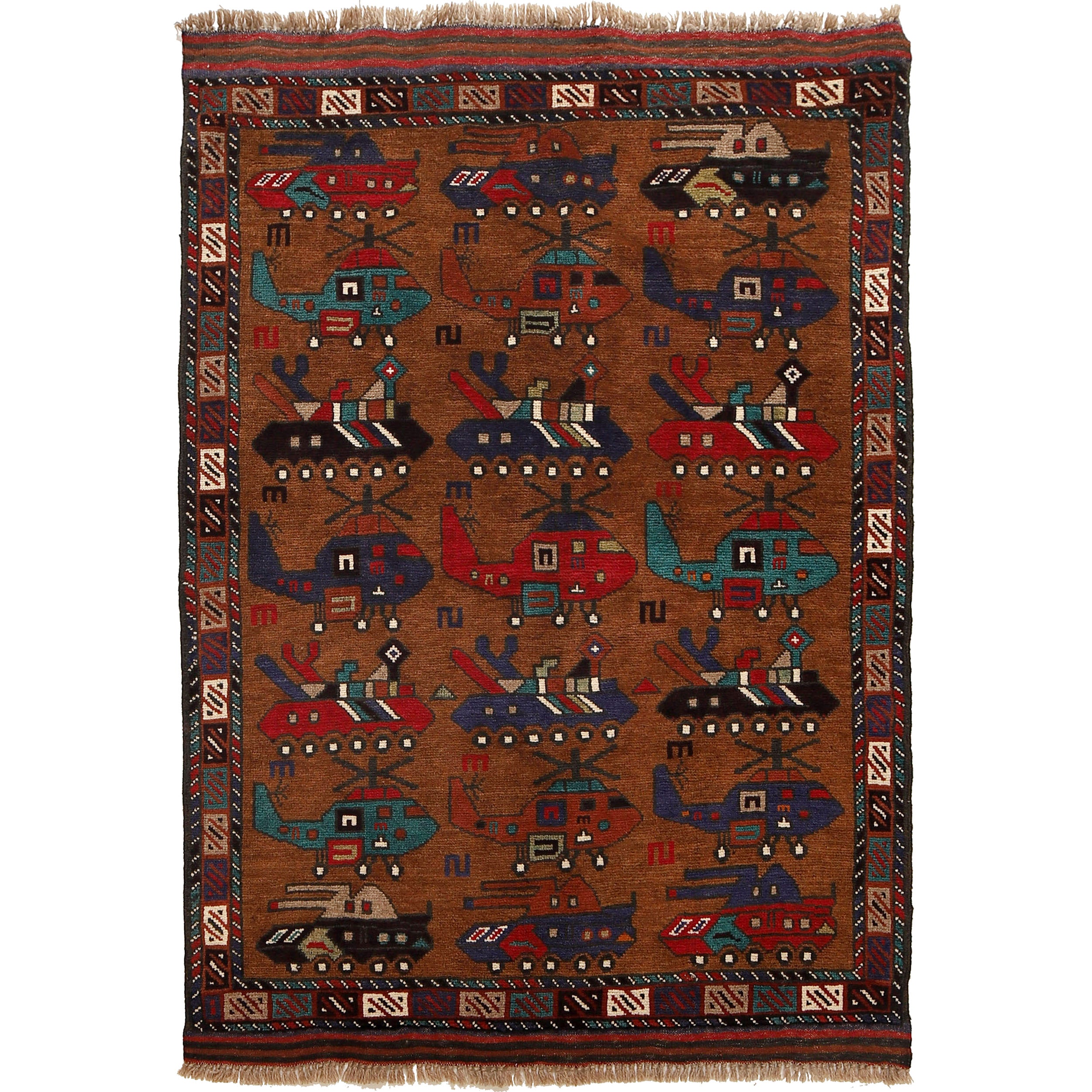 Unique Tribal War Tank Carpet 4.8x3.3 ft