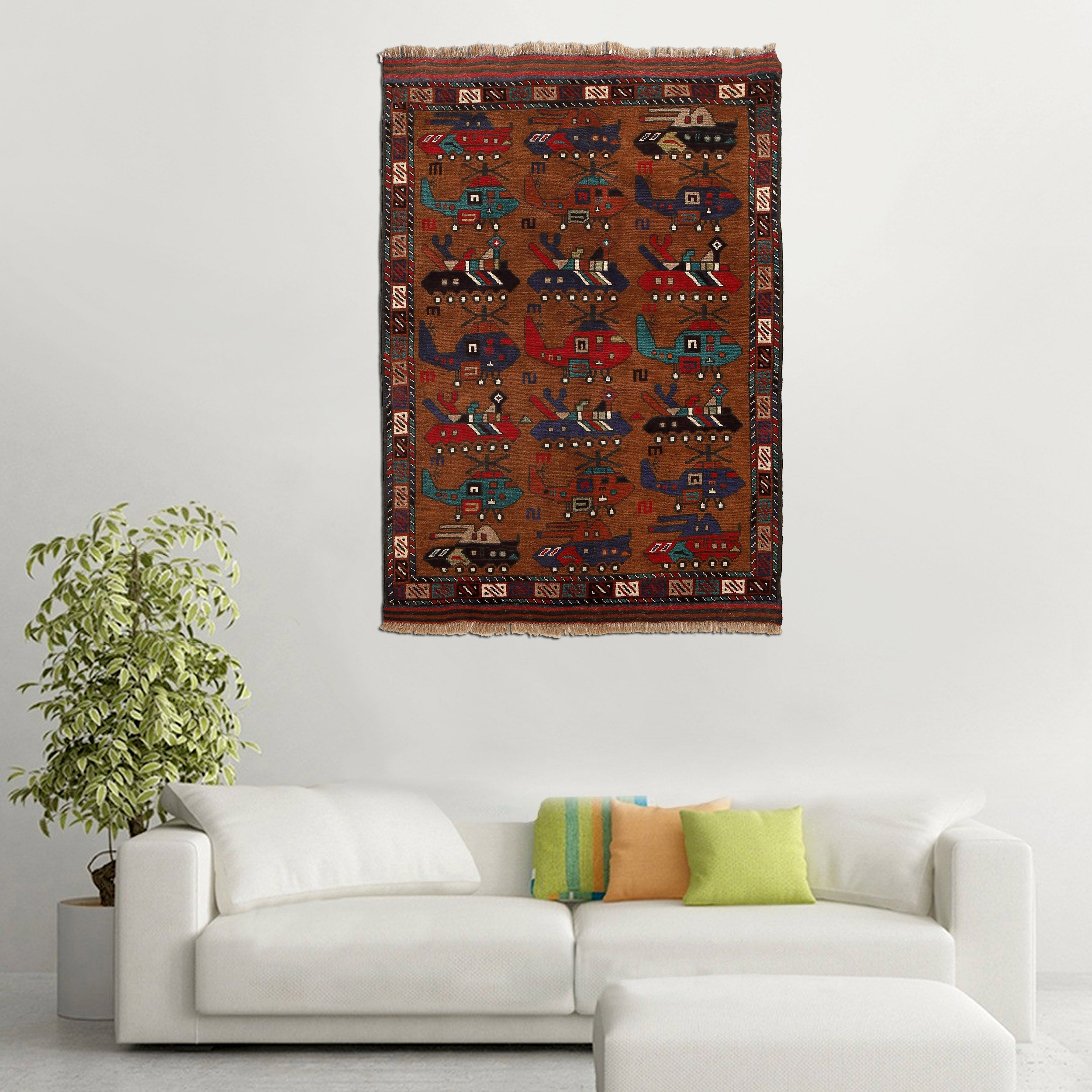 Unique Tribal War Tank Carpet 4.8x3.3 ft