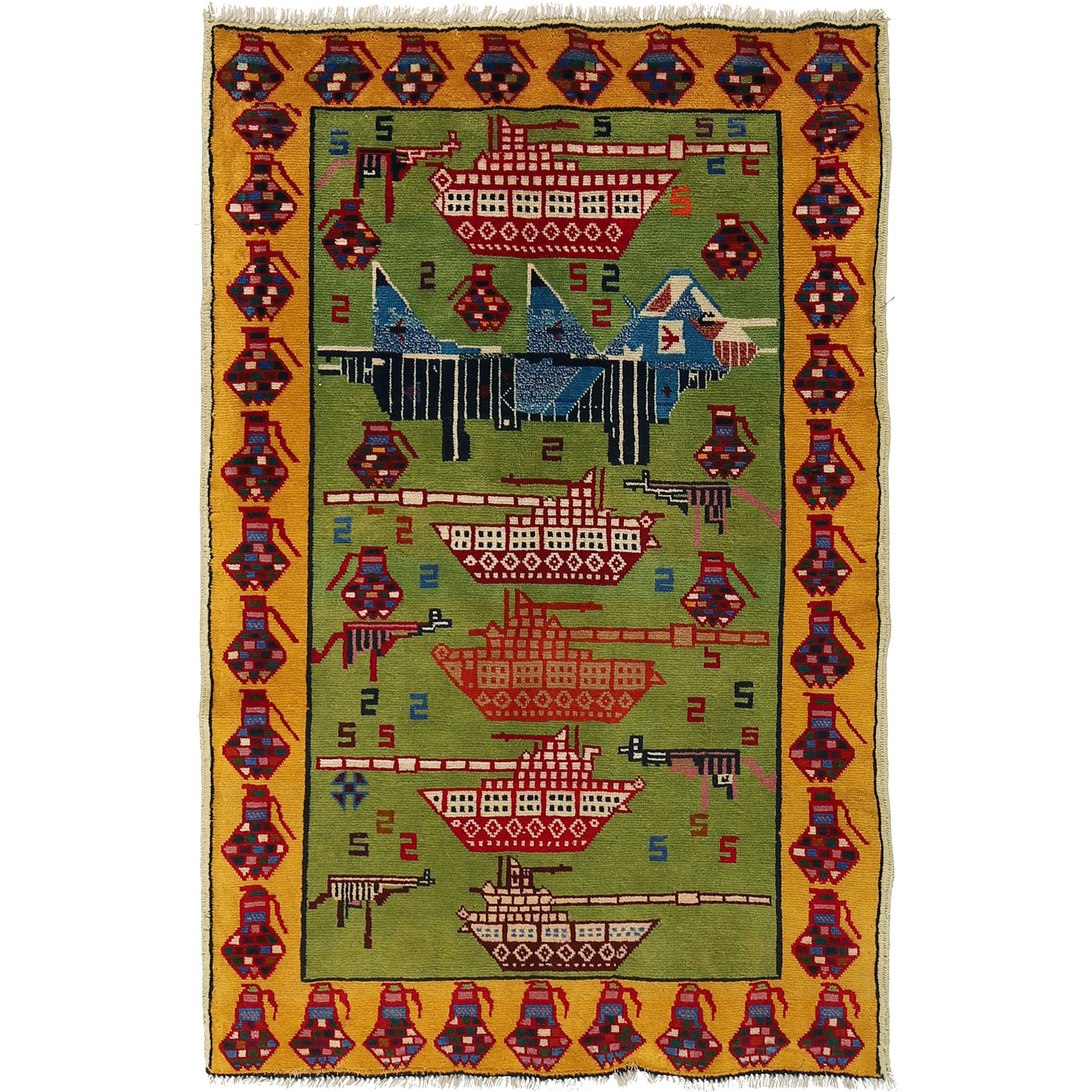Afghan Tank Symbol War Rug 4.4x2.7 ft