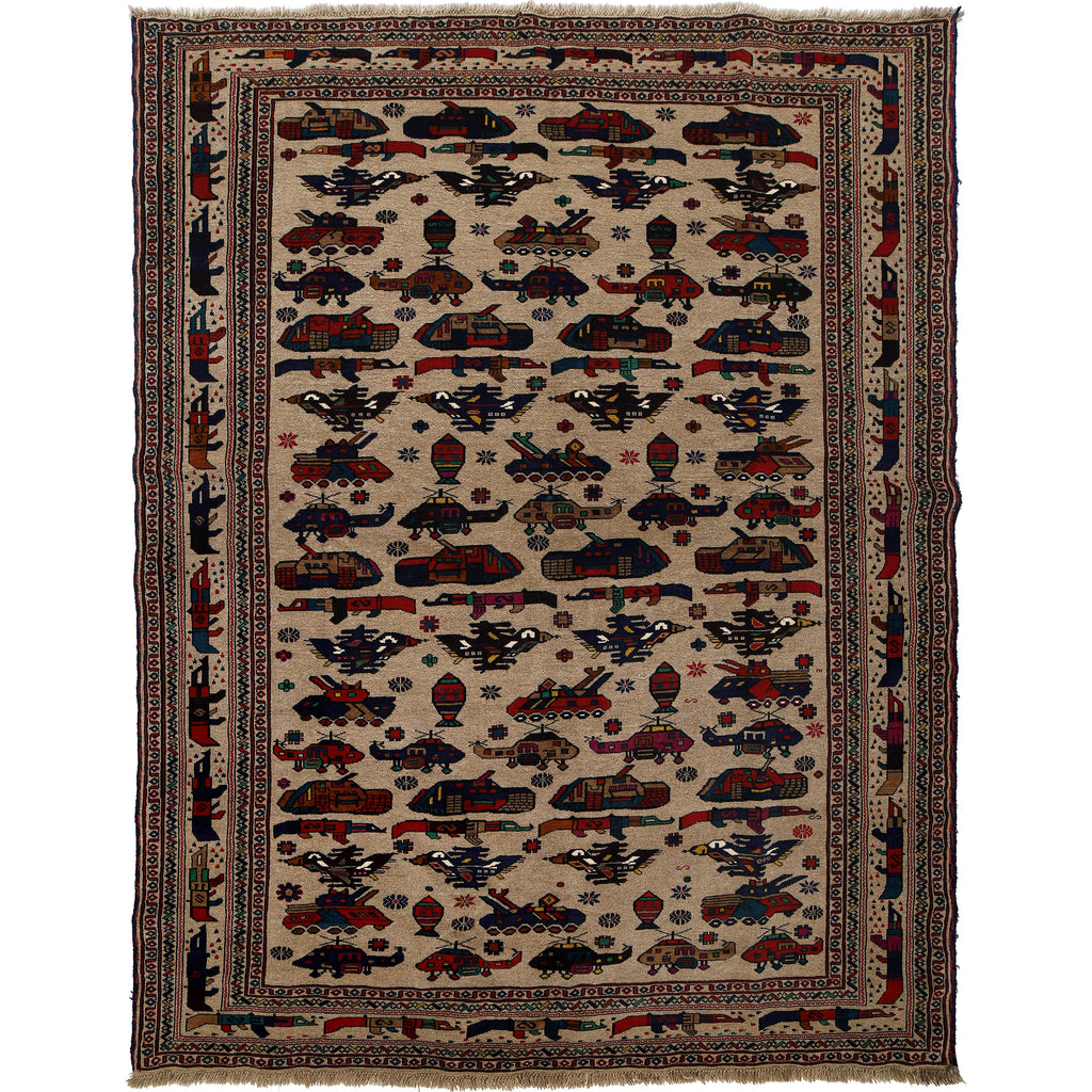 Authentic Afghan Battle Story War Weapons Rug 8.9x6.6 ft