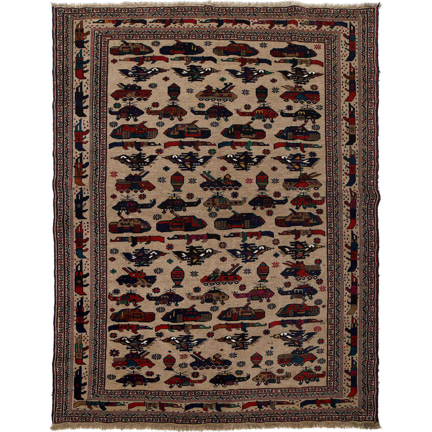 Authentic Afghan Battle Story War Weapons Rug 8.9x6.6 ft