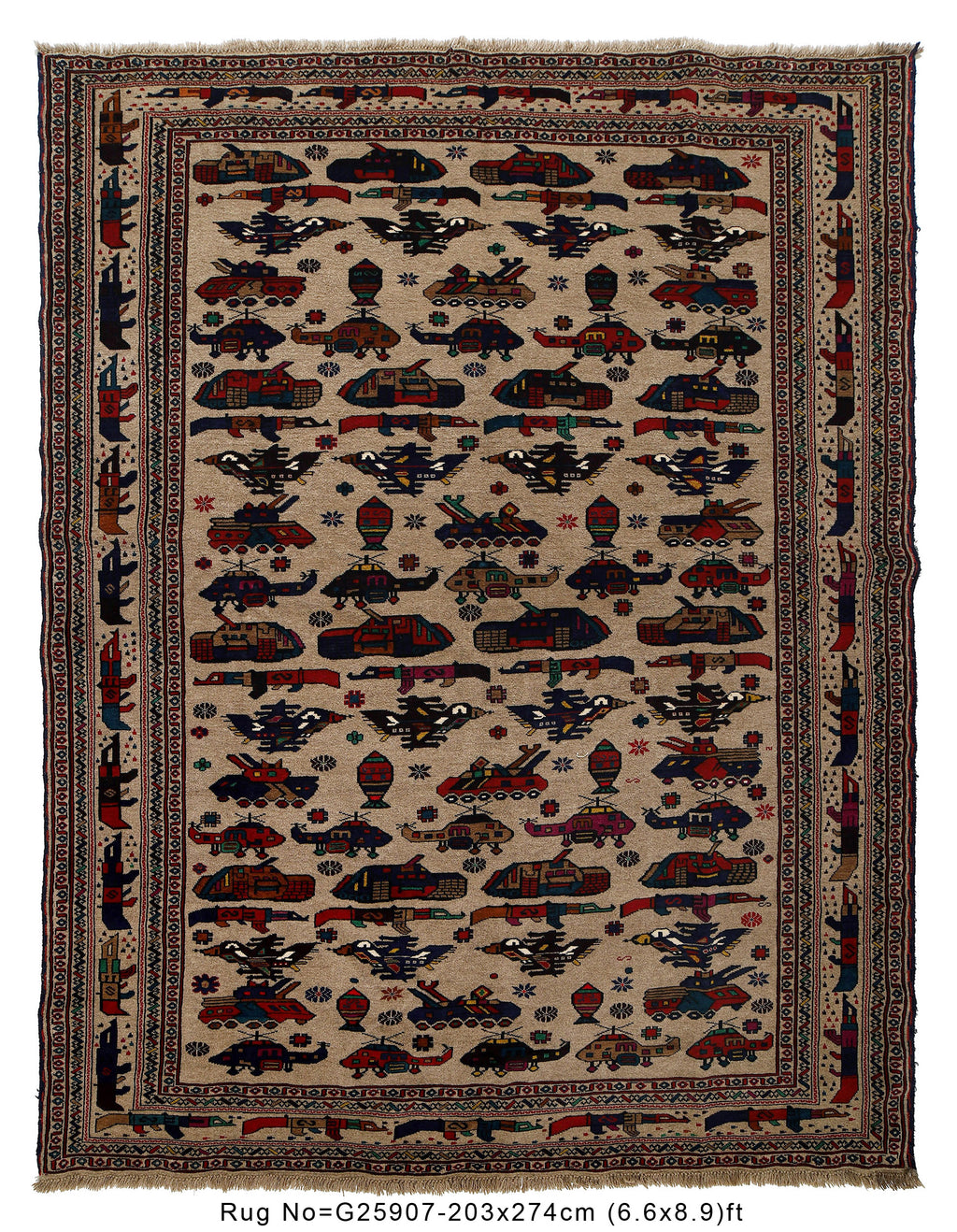 Authentic Afghan Battle Story War Weapons Rug 8.9x6.6 ft