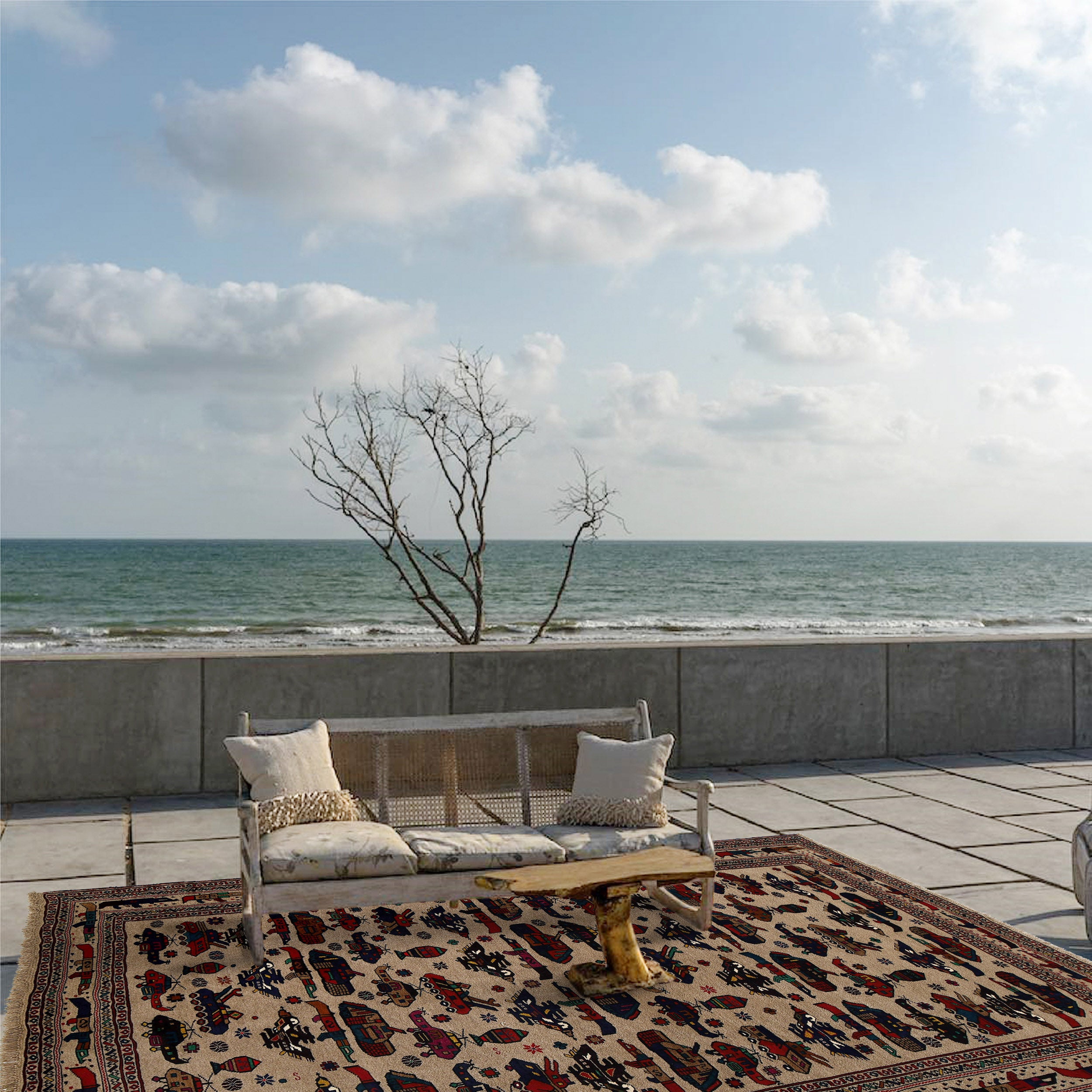 Authentic Afghan Battle Story War Weapons Rug 8.9x6.6 ft