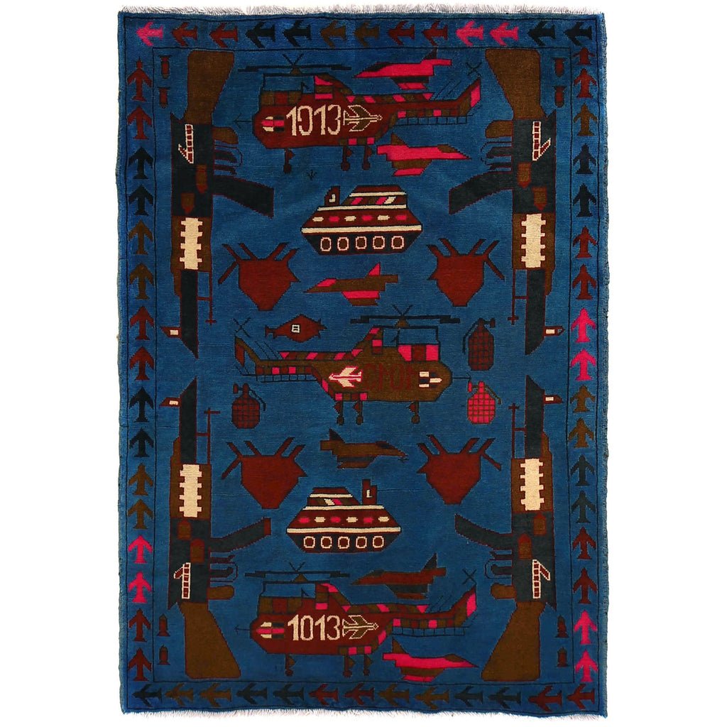 Tribal Storytelling War AK-47 Carpet 5x3.4 ft