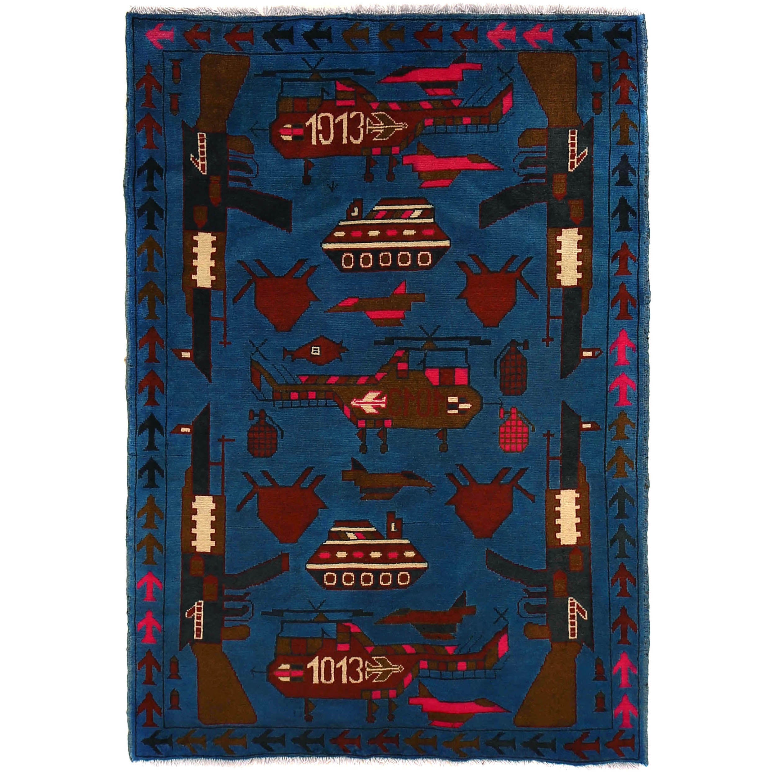 Tribal Storytelling War AK-47 Carpet 5x3.4 ft