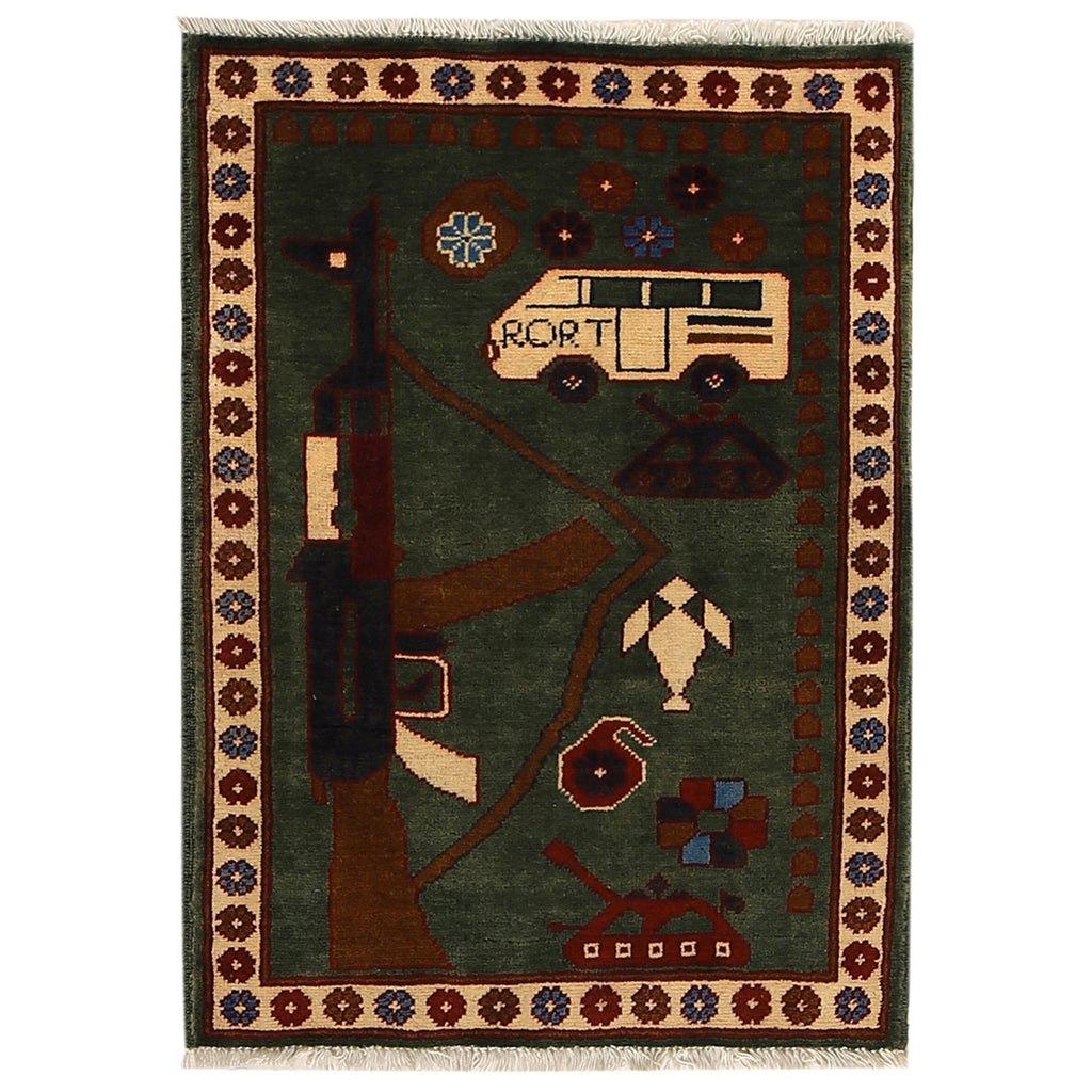 Authentic Afghan Hand AK-47 Rug 2.9x1.9 ft