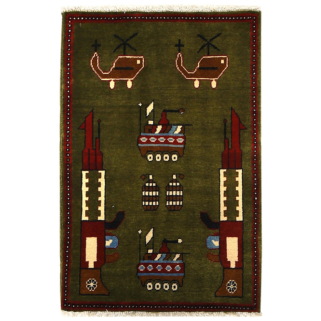 Afghan War Weaving Weapons Carpet 2.9x1.9 ft