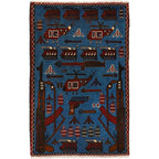 Cultural Afghan Weapons Art Rug 2.8x1.8 ft