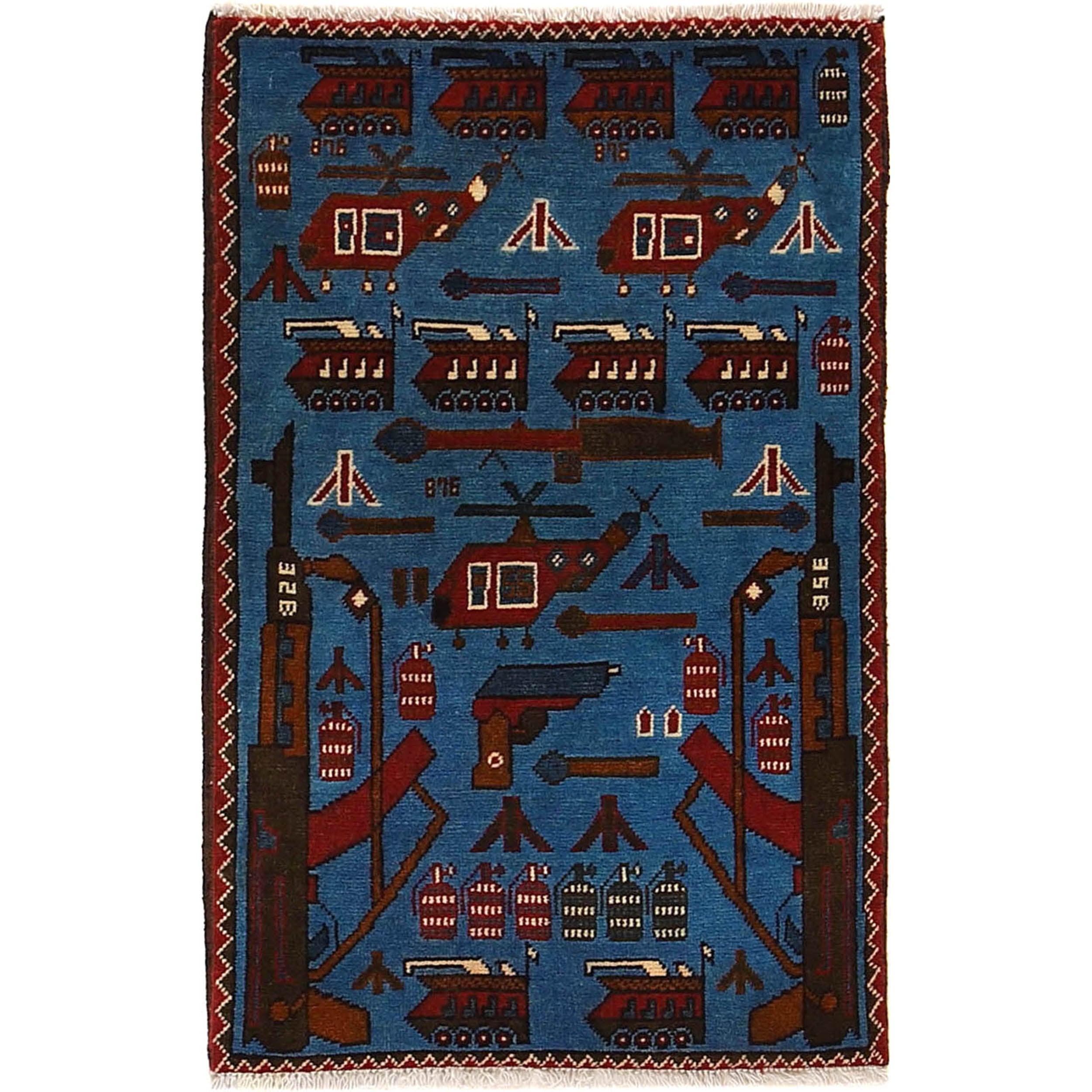 Cultural Afghan Weapons Art Rug 2.8x1.8 ft