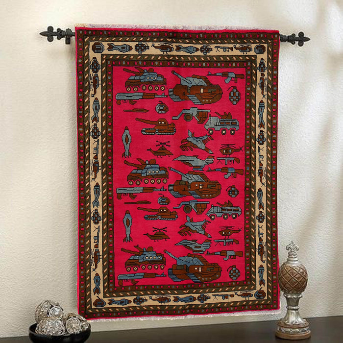 Authentic Afghan Battle Tanks Rug 4.9x3.2 ft