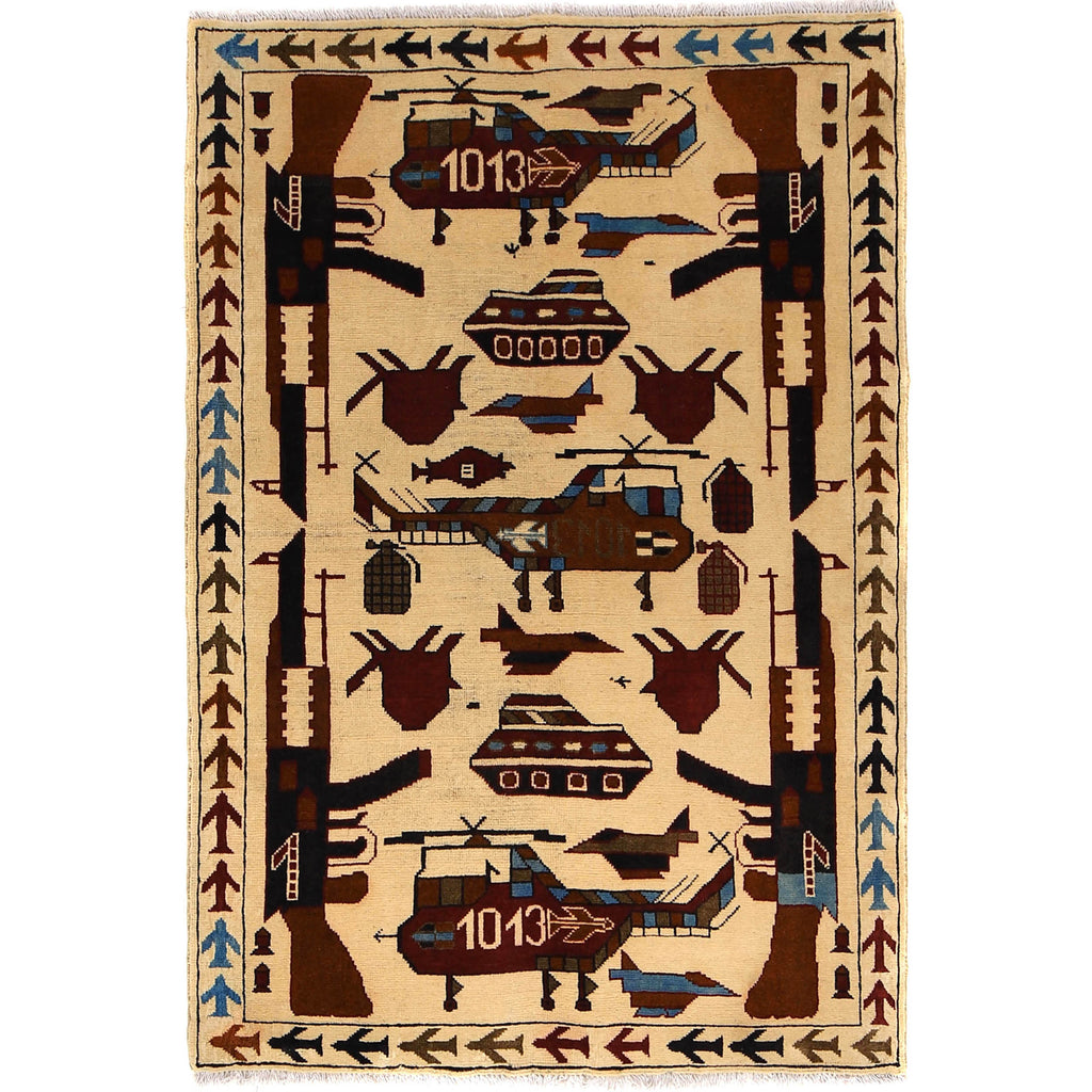 Handwoven Cultural War AK-47 Carpet 4.9x3.3 ft