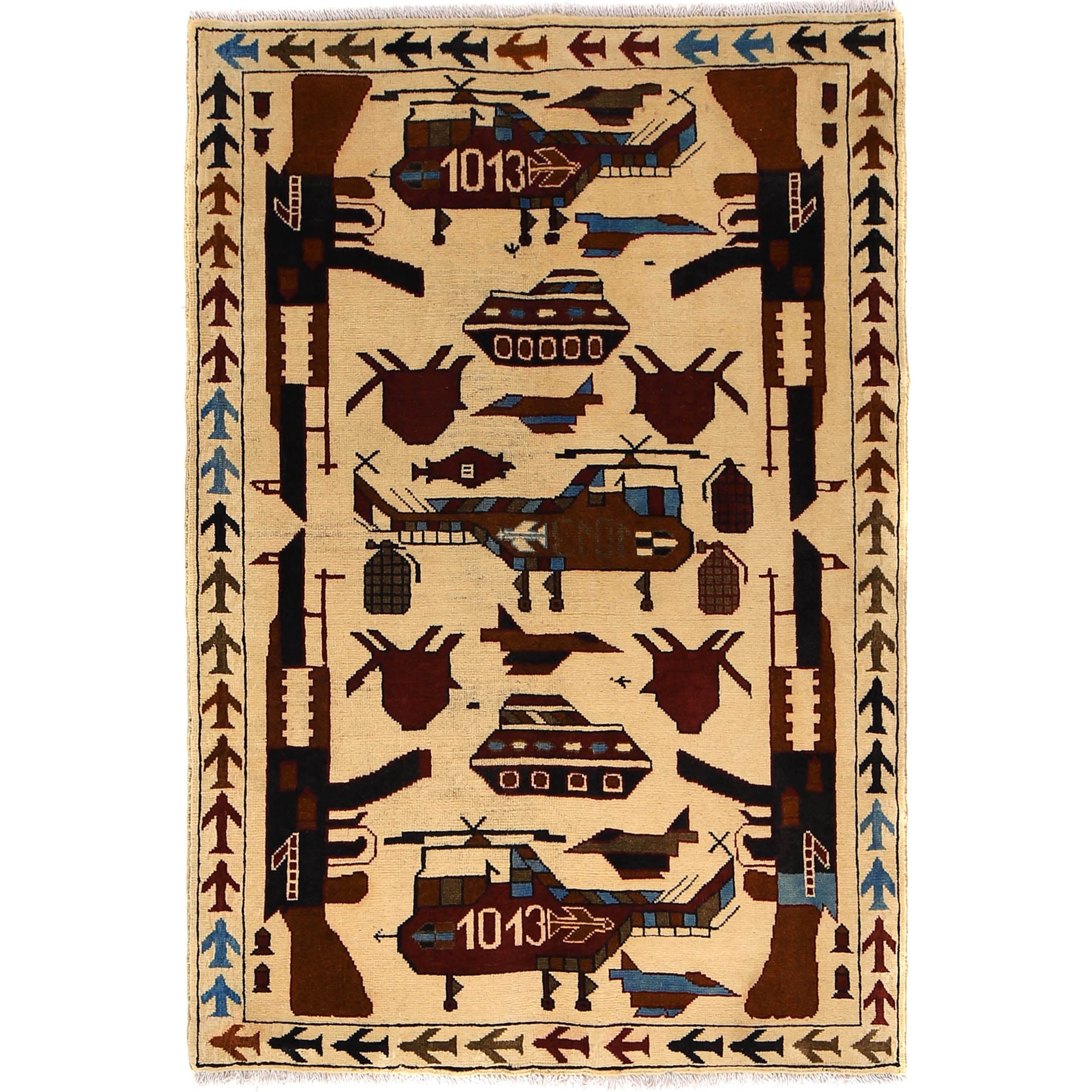 Handwoven Cultural War AK-47 Carpet 4.9x3.3 ft