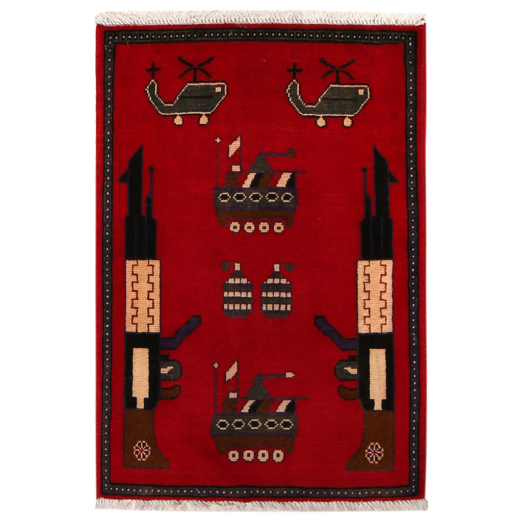 Afghan War Collector Weapons Rug 2.8x1.9 ft