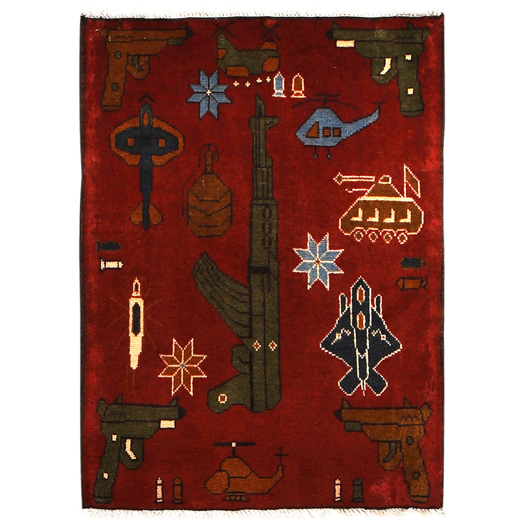 Afghan AK-47 Rug With Motifs 2.9x2.1 ft