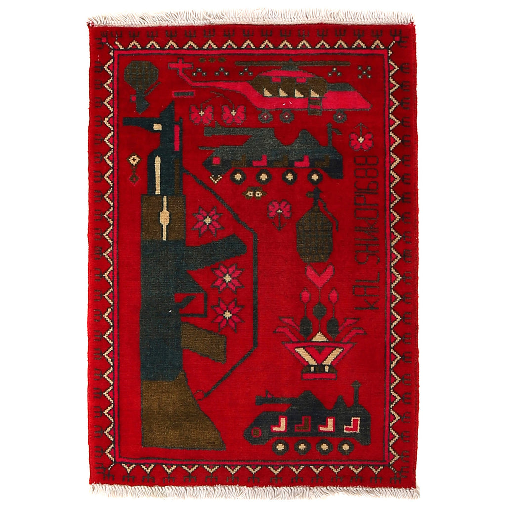 Authentic Afghan AK-47 Story Carpet 2.8x2 ft