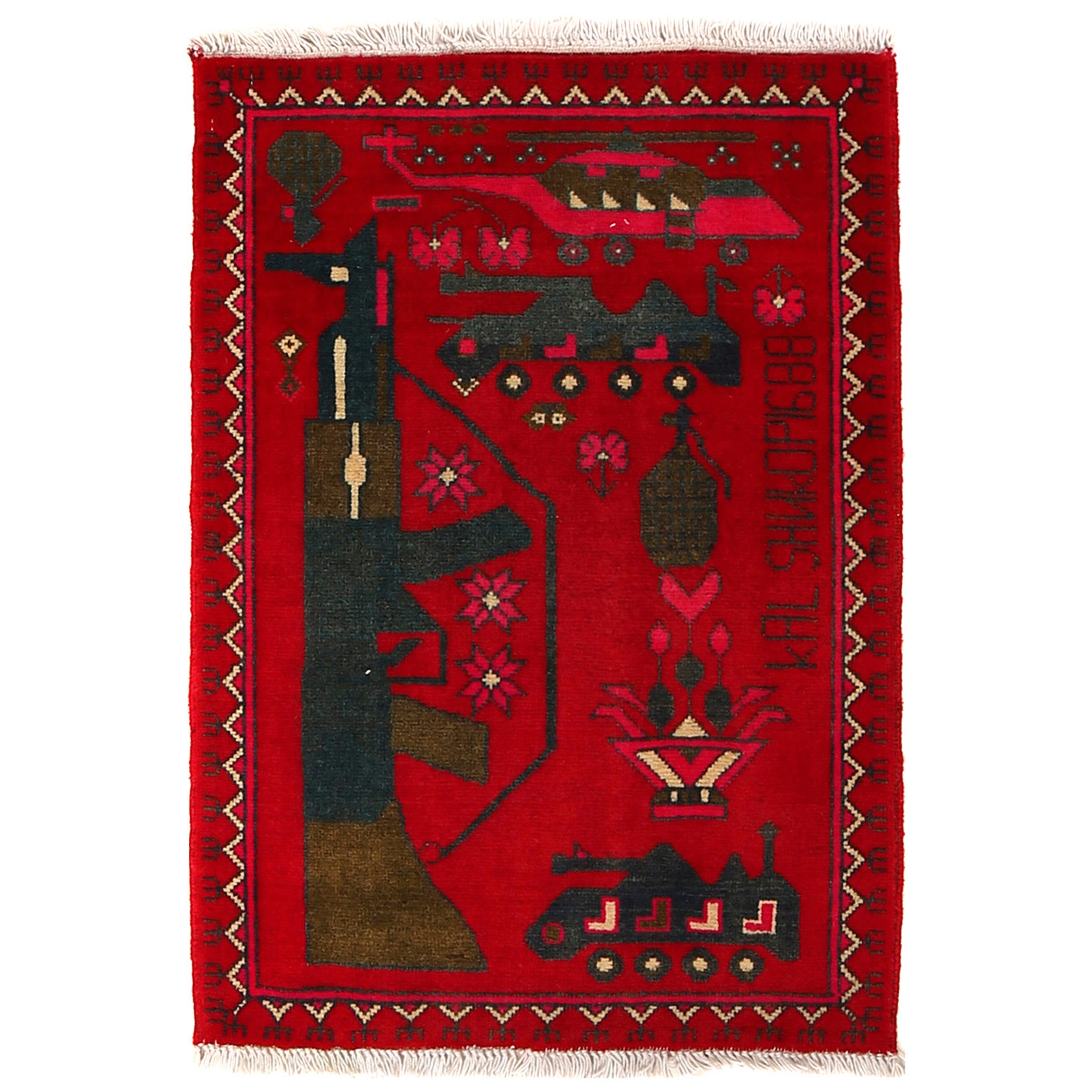Authentic Afghan AK-47 Story Carpet 2.8x2 ft