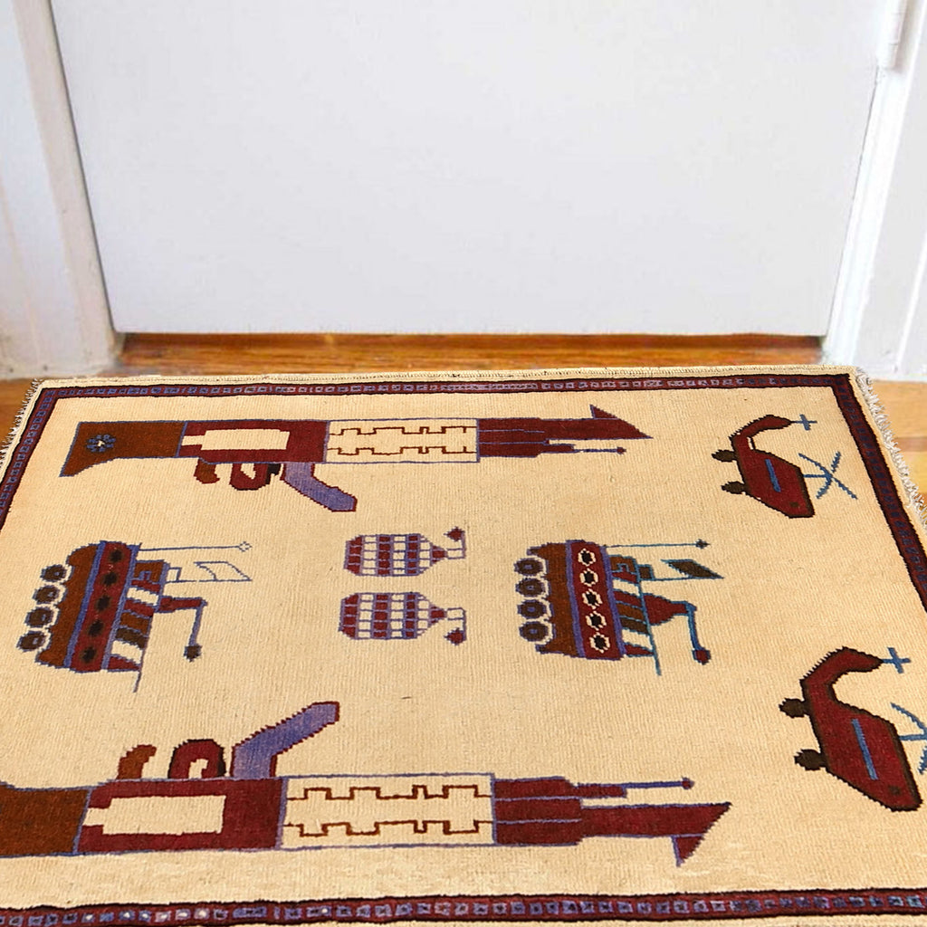 Afghan War Room Weapons Carpet 2.9x2 ft