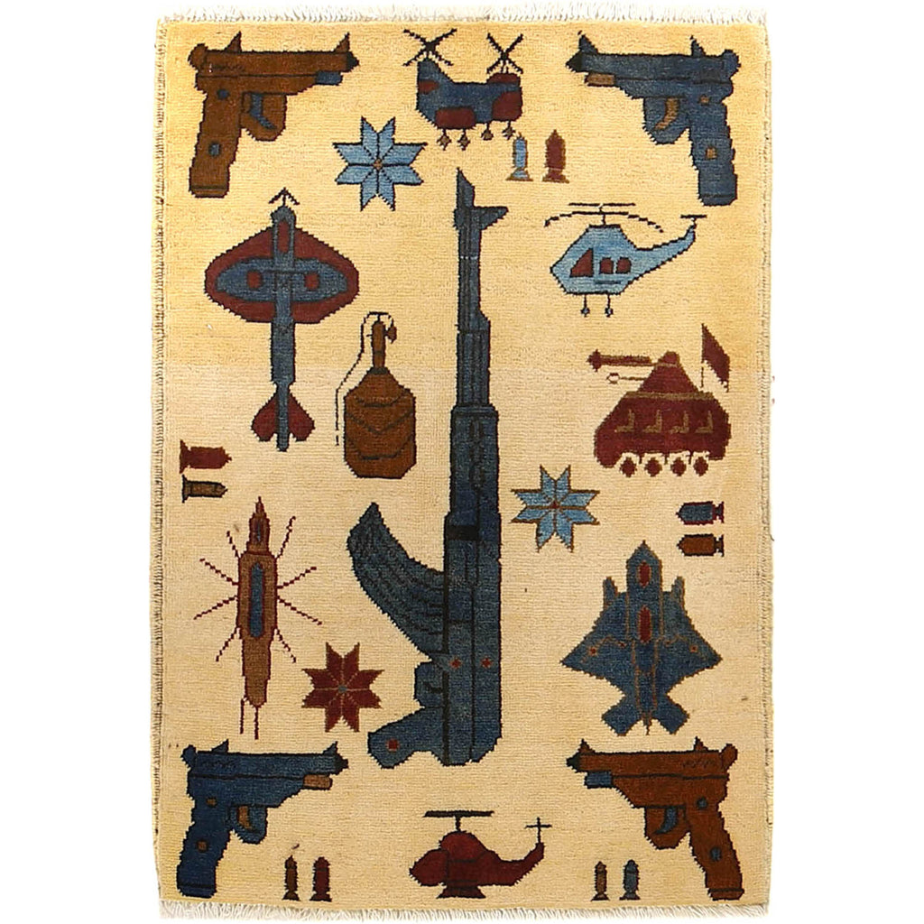 Afghan AK-47 Rug Tribal Heritage 2.9x1.9 ft
