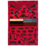 Vintage Afghan Motif War Rug 3.9x2.6 ft