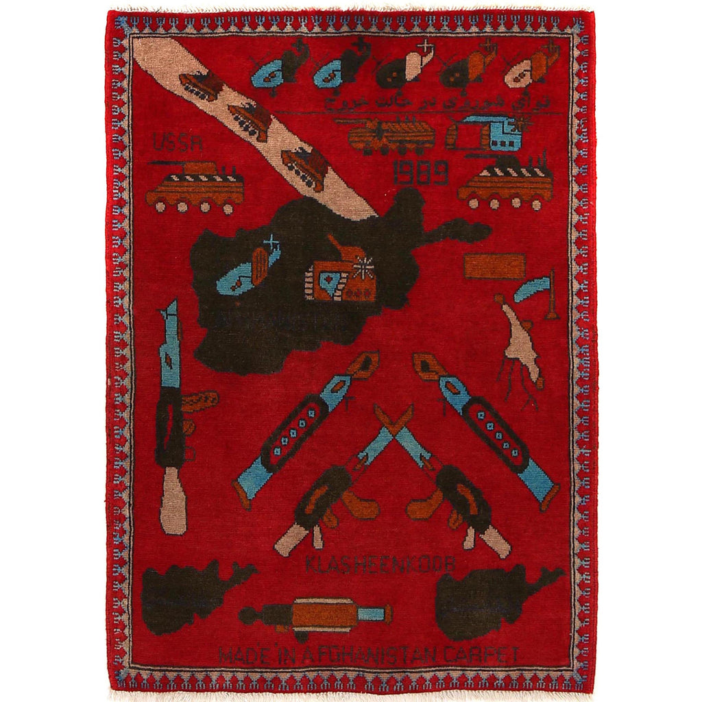 Cultural Storytelling Afghan War Carpet 3.8x2.7 ft