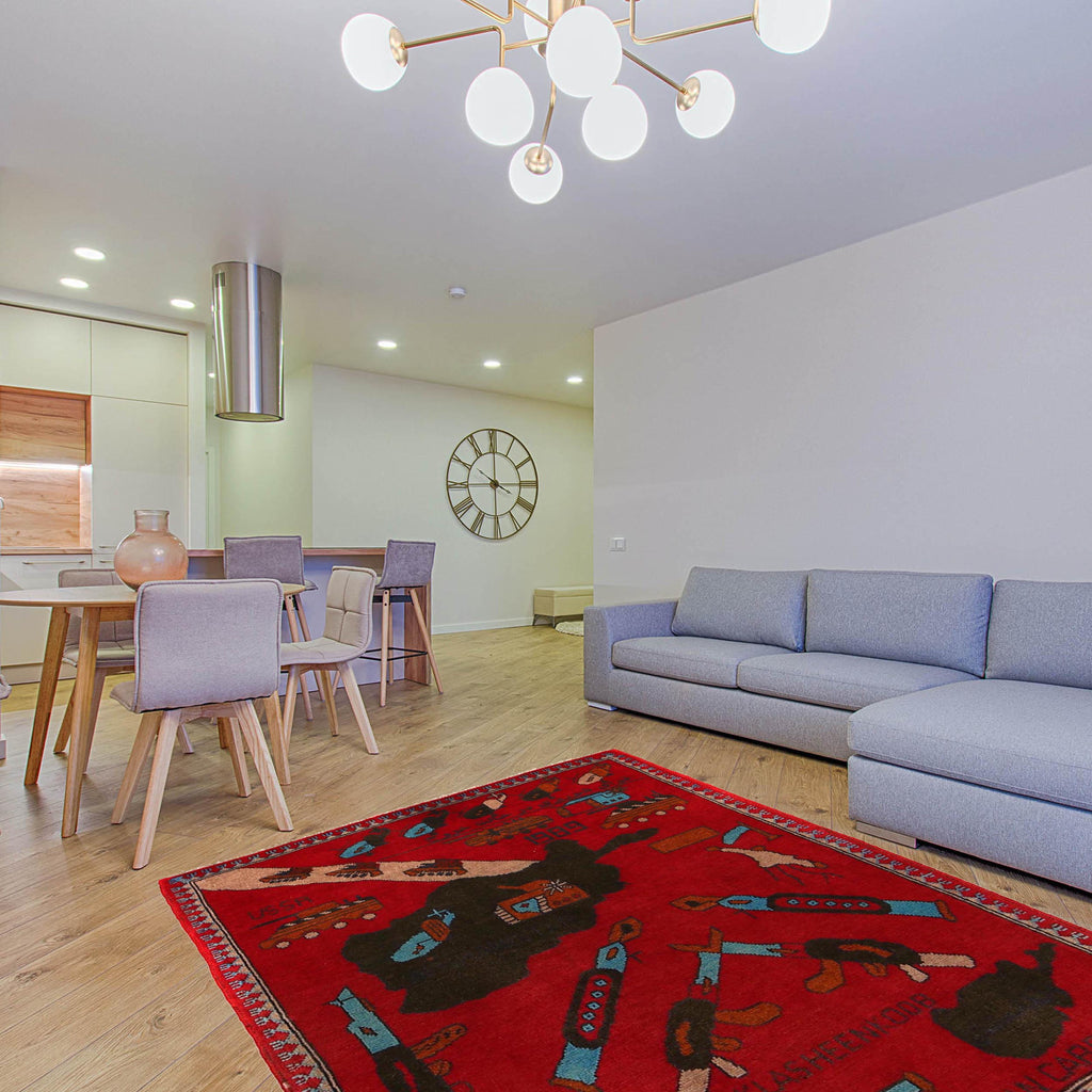 Cultural Storytelling Afghan War Carpet 3.8x2.7 ft