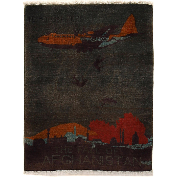Traditional Afghan Falling Man Rug 2.8x2 ft