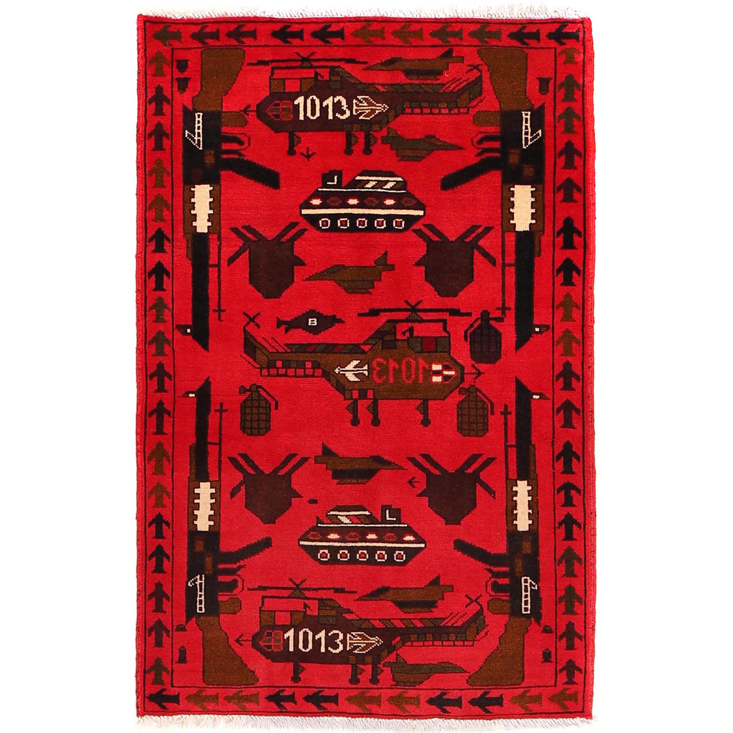Handmade Afghan War Weapons Rug 4.2x2.6 ft
