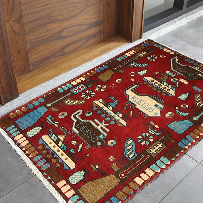 Authentic Afghan Rug Weapons Art 2.8x1.9 ft
