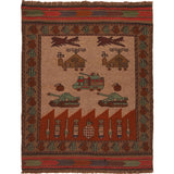 Vintage Battle Scene Carpet 4.3x3.4 ft