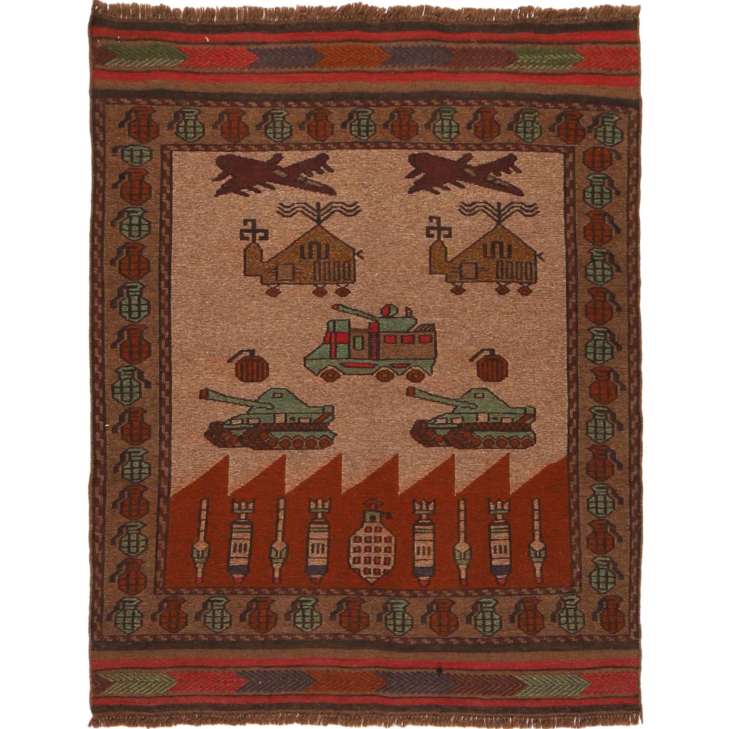 Vintage Battle Scene Carpet 4.3x3.4 ft