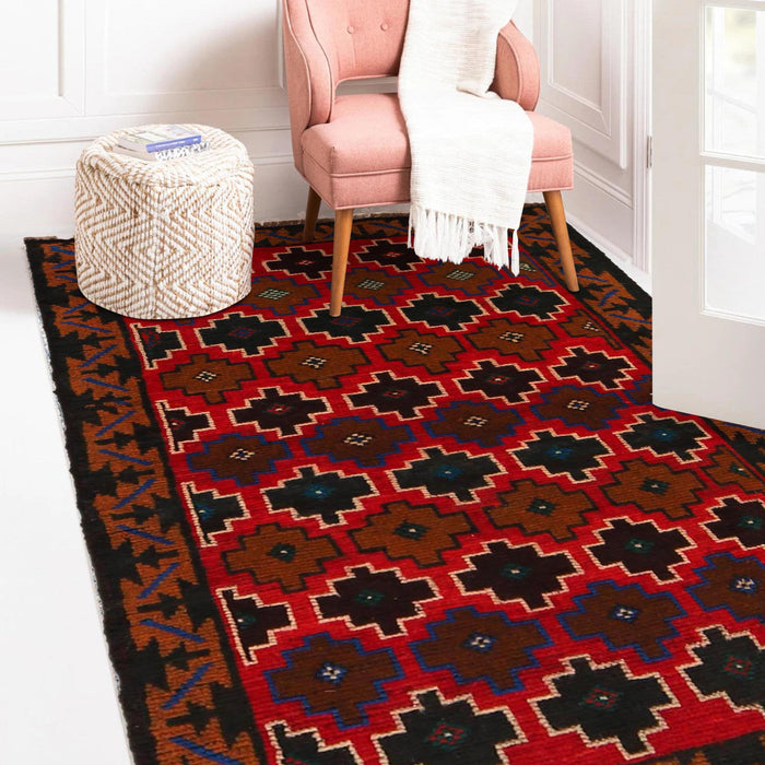 Hand-knotted Afghan rug, traditional Balochi wool rug, handmade Afghan wool rug, 