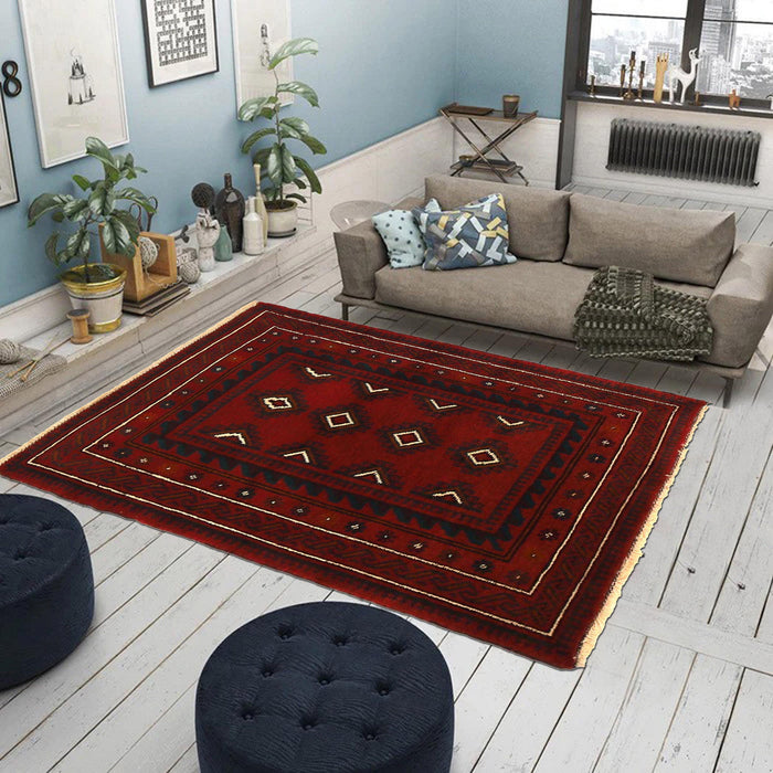 Hand-knotted Afghan rug, traditional Balochi wool rug, handmade Afghan wool rug, 