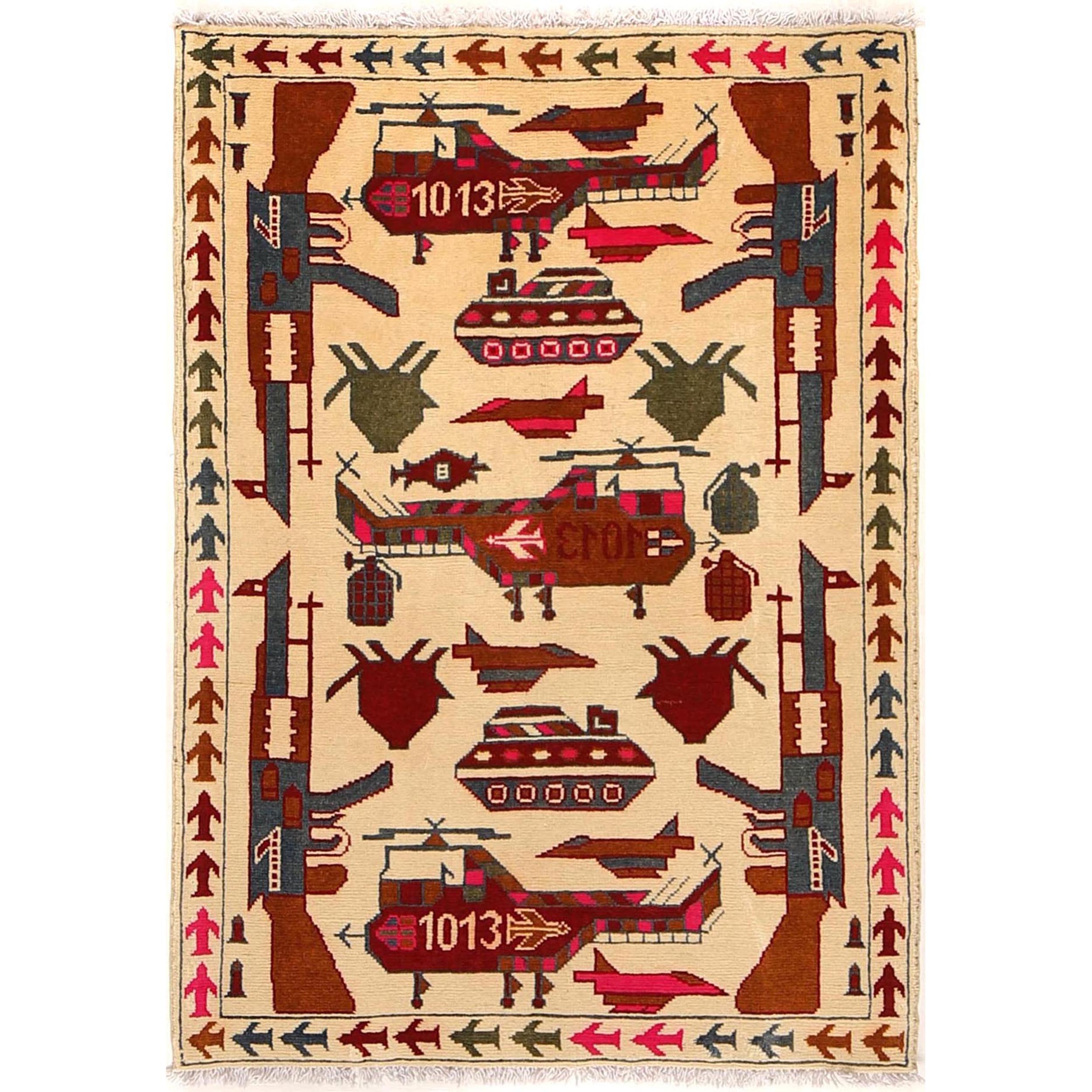 Collector’s Afghan War Weapons Rug 3.9x2.7 ft